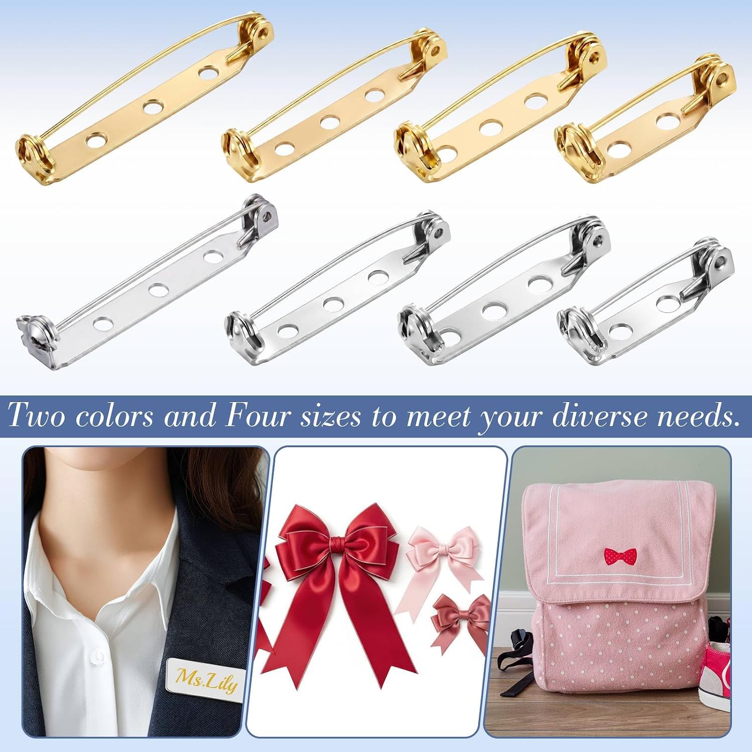 Shappy 200 Pcs Brooch Pin Backs Bar Pins Backs for Crafts Safety Clasp with Plastic Box (20/25/32/38 mm,Gold,Silver)