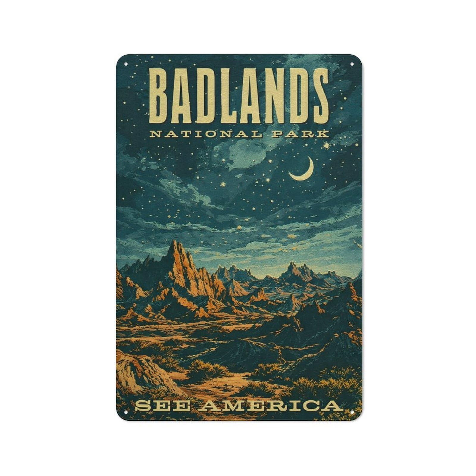 Junmoney Style-18 Badlands National Park Vintage Retro-Style Printed Metal Sign 30X20cm For Hallway Wall, Winter Wall Decor For Wall Display Collectors