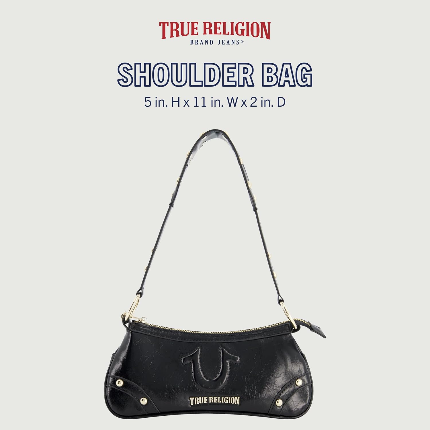 True Religion Women's Shoulder Bag Purse, Mini Travel Handbag with Horseshoe Logo, Black - Image 2