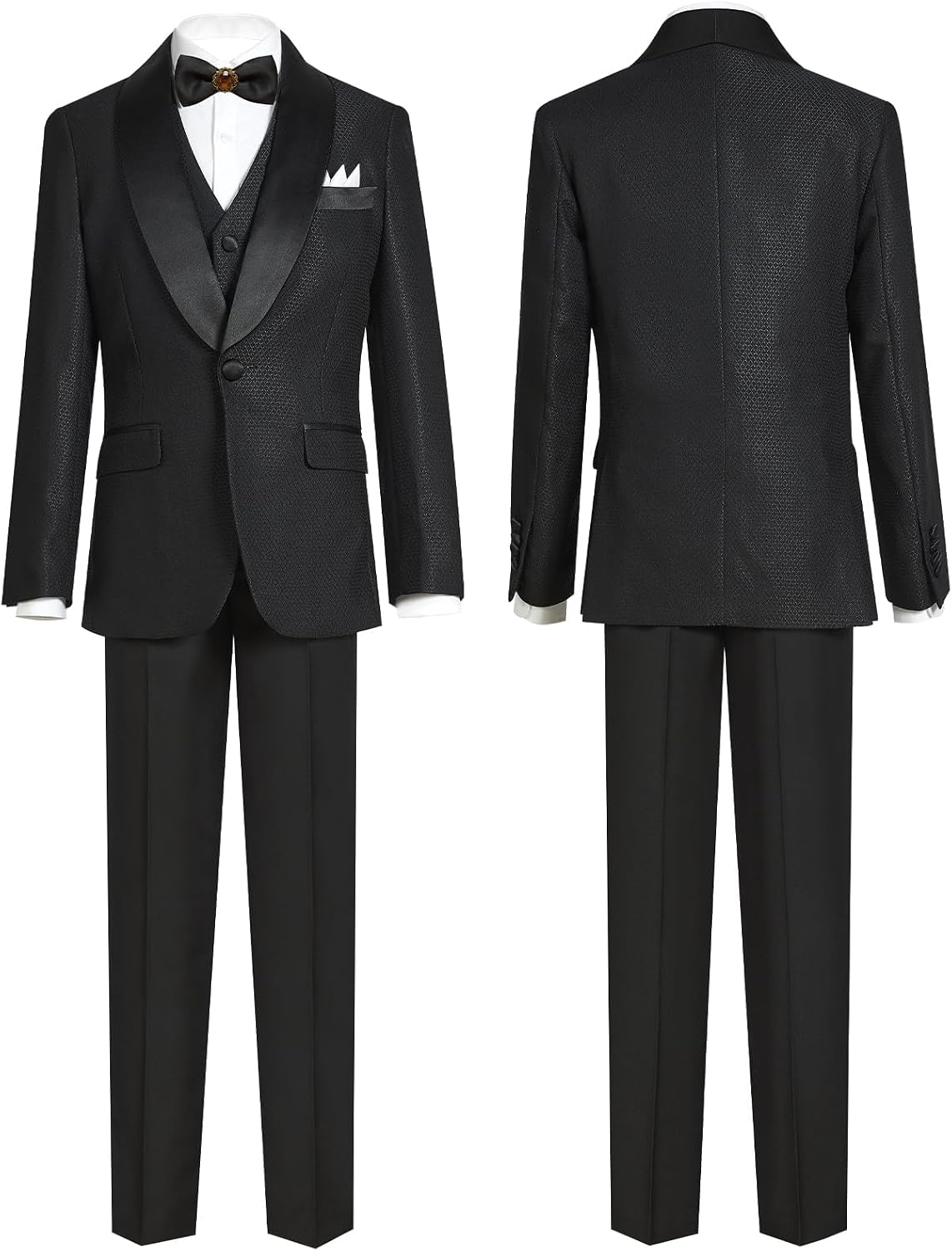 Marvelous World Boys 4-Piece Stylish Formal Tuxedo Suit Set, Suit Jacket, Pants, Vest, and Bow Tie