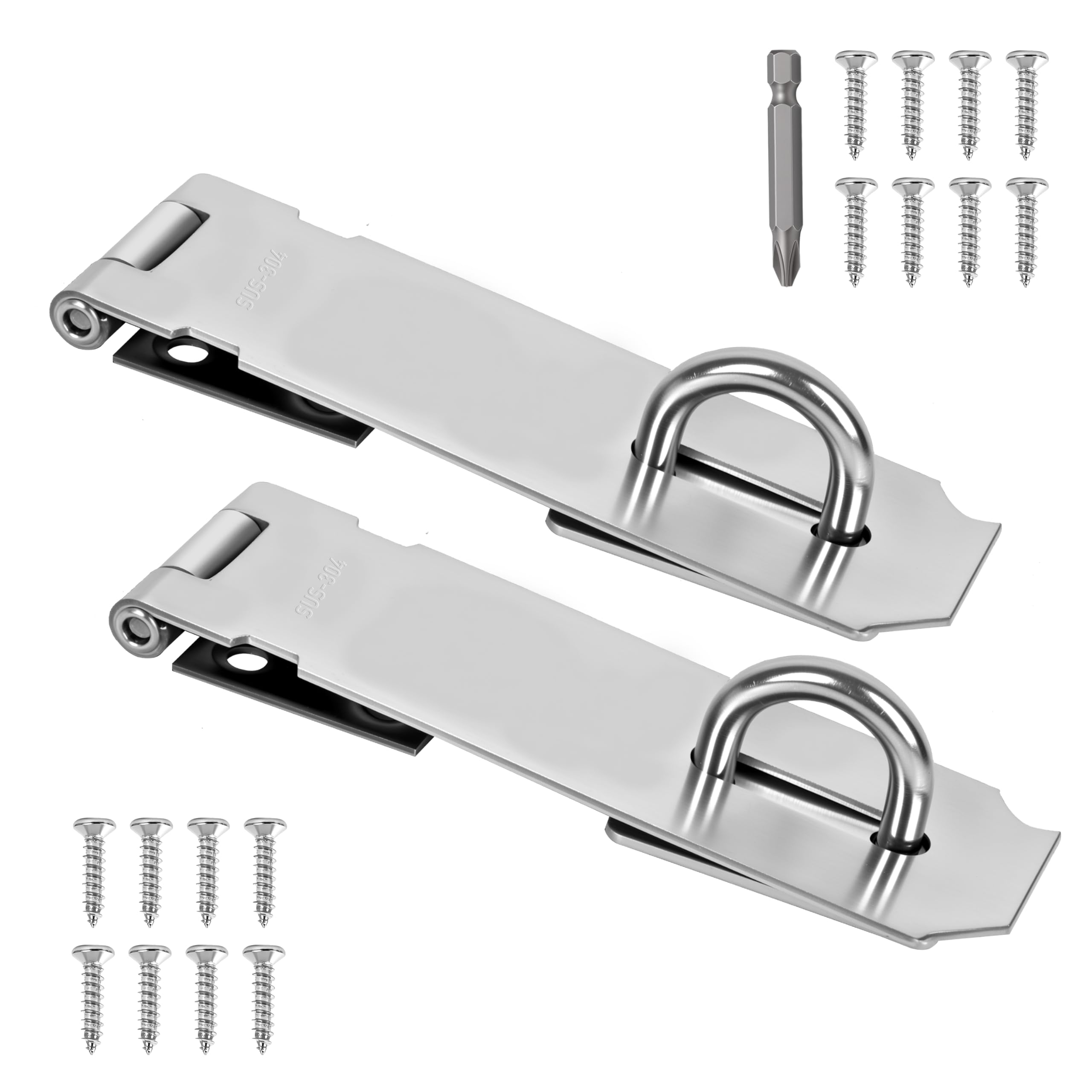 2 Pcs Door Locks Hasp Latch,5 Inch Stainless Steel Safety Packlock Clasp Hasp Lock Latch,Hasp Lock Latch for Doors,Extra Thick Brushed Finish with Screws (2 Pcs Stainless Steel, 5 inch)