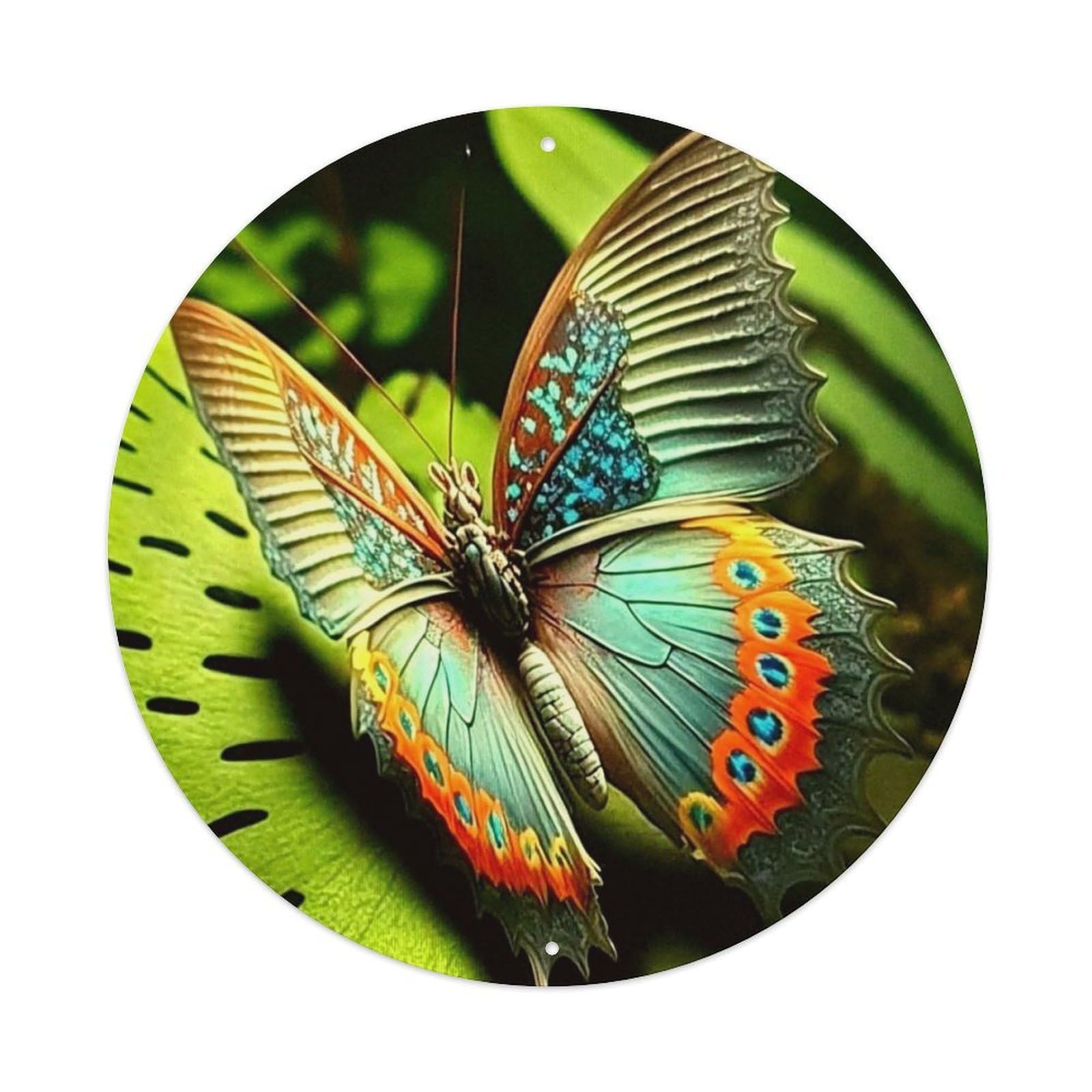 Insect Butterflies on Leaves Vintage Metal Tin Sign Plaque Wall Decor for Cafe, Club Bar, Office, Garden Metal Poster 8x8Inch