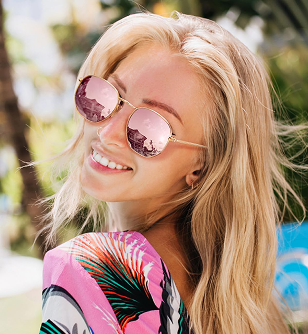 HJSTES Large Hexagonal Polarized Sunglasses Womens Men Trendy Square Mirrored Lens UV Protection - Image 2