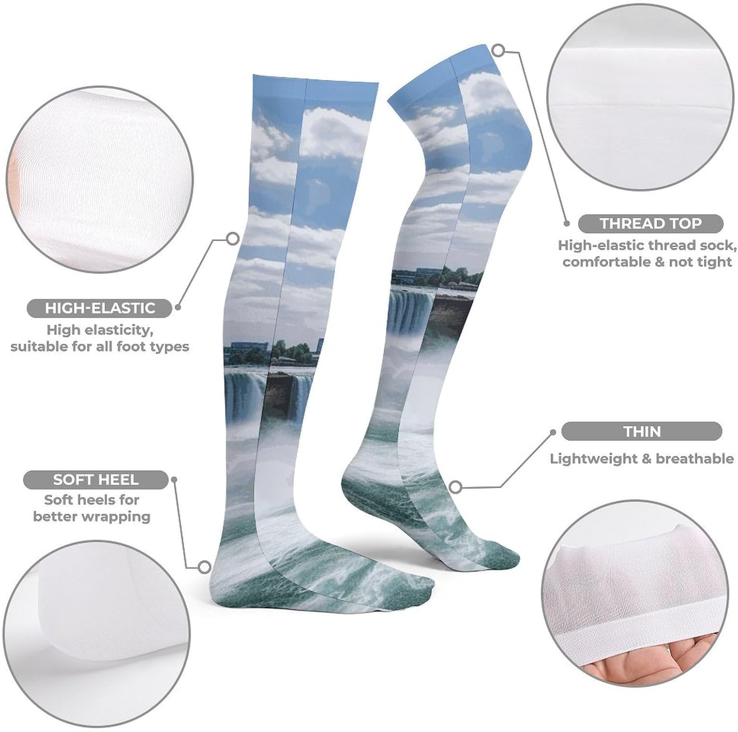 Niagara Falls Knee High Stockings for Women 23.6" Breathable Thigh High Stockings Over The Knee Socks
