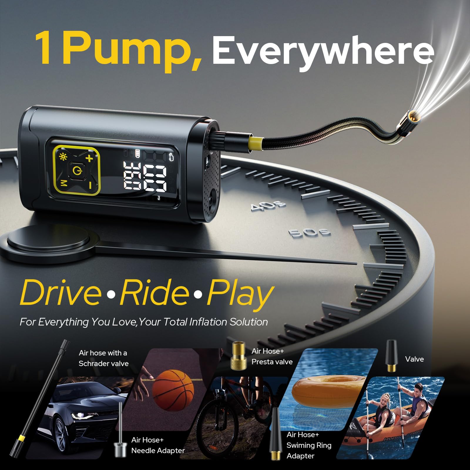 Philoent Philoent Tire Inflator Portable Air Compressor for Car Tires with Gauge, 150PSI Fast Bike Air Pump for Auto, Motorcycle, Bicycle, Balls, Digital Tire Pump with LED Light, Auto Shut-Off in use
