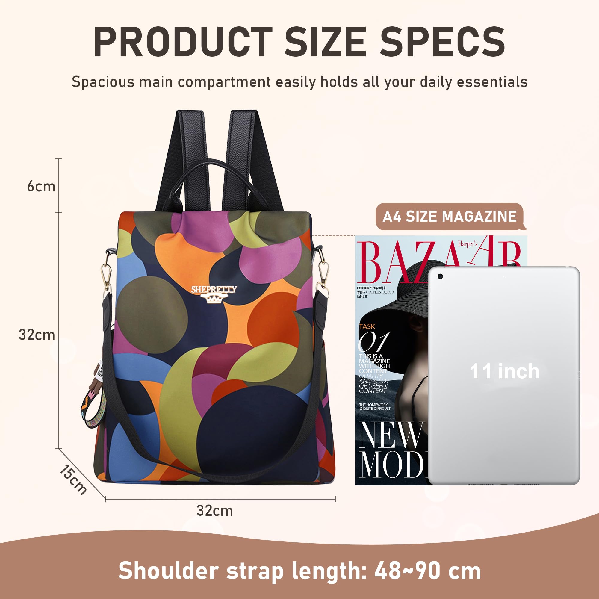 shepretty Zaino Donna antifurto Borsa Tracolla Zainetto Viaggio,4color