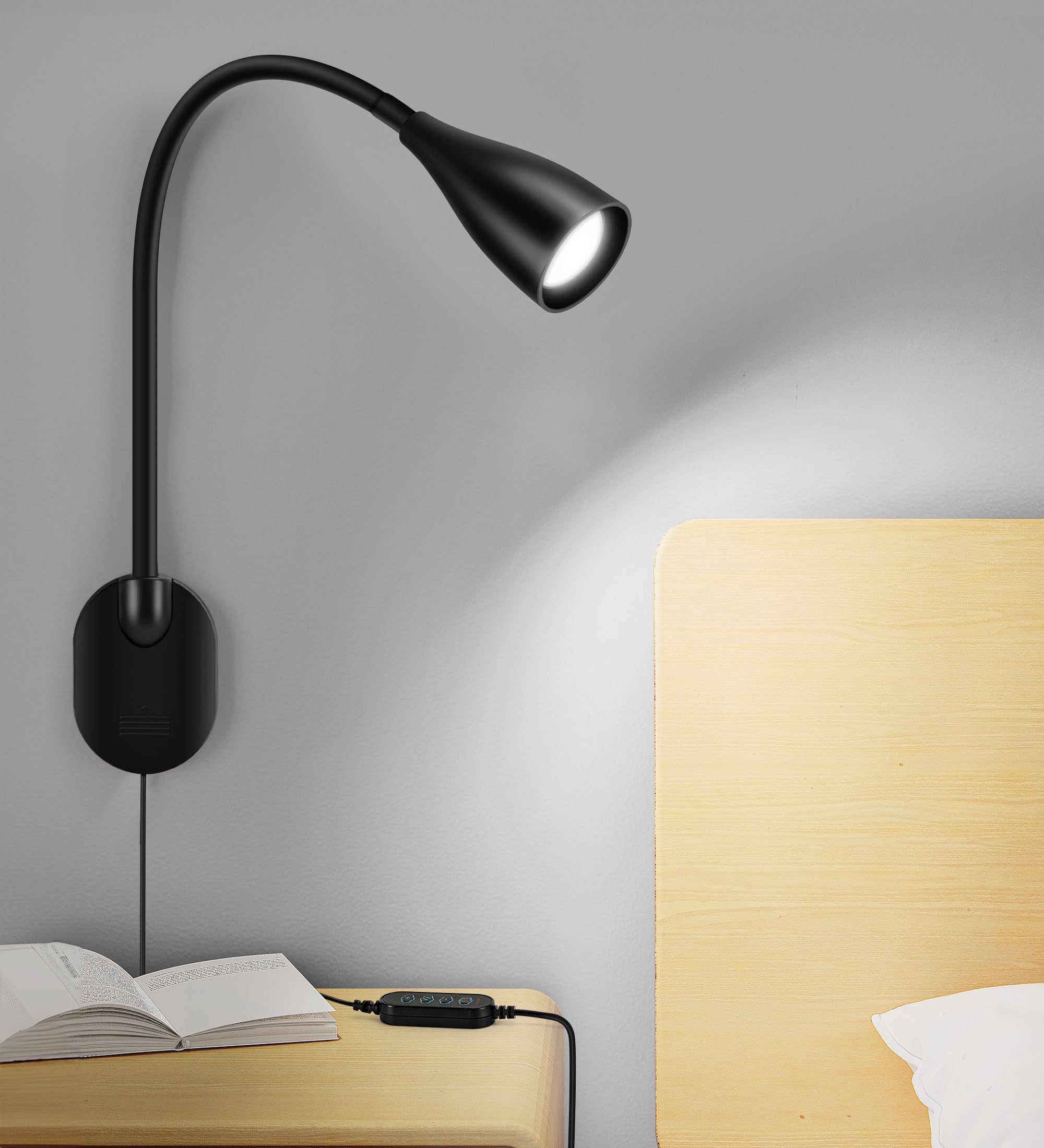 LiFMIRA LED-Nachttisch-Leselampe zur Wandmontage, mit USB-Ladeanschluss, 10-stufig dimmbar und verstellbar, 5 Farben, Plug-in-Nachtlampe für Bücher im Bett, augenschonende Schlafzimmerbeleuchtung