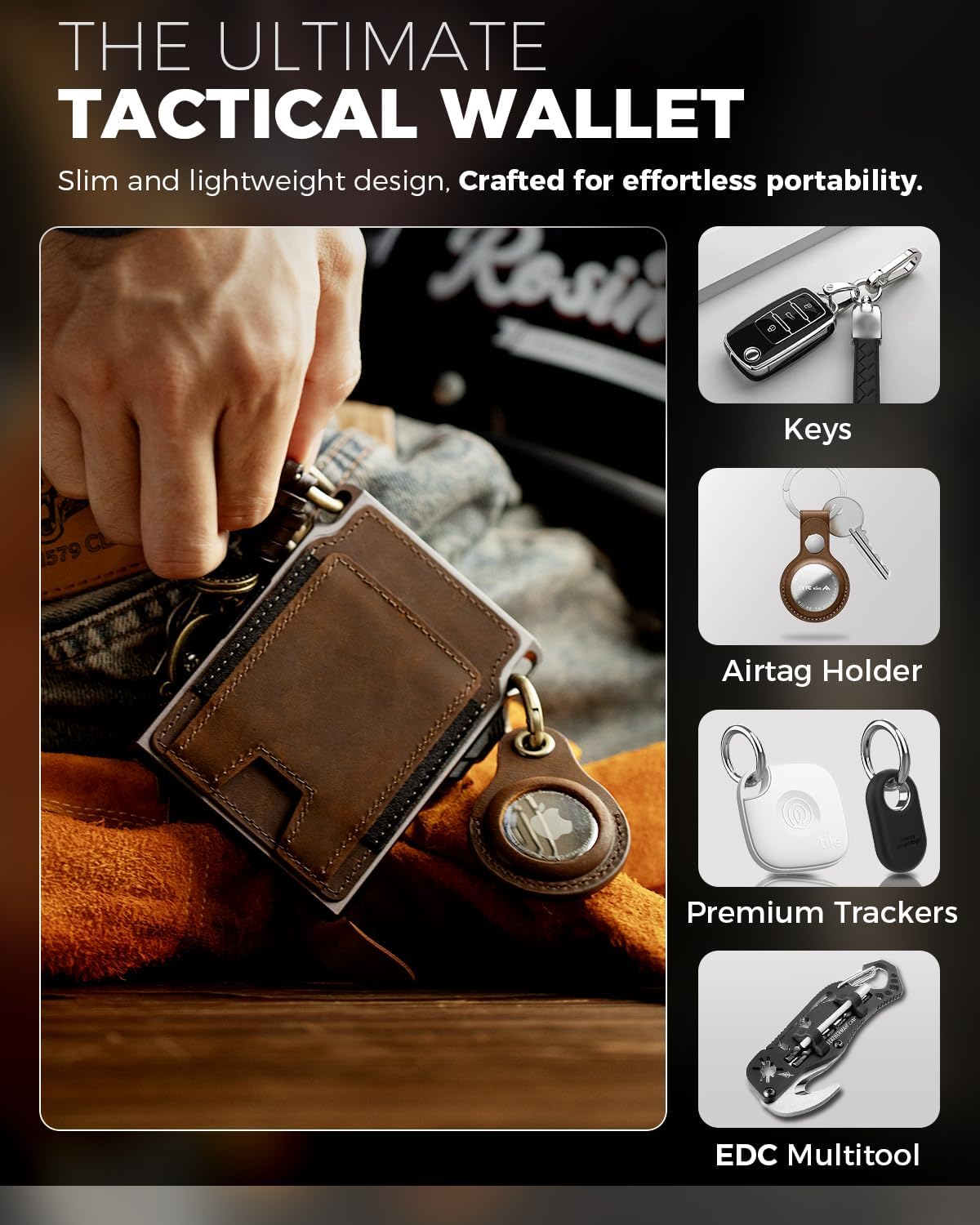 LORZOR Slim Tactical Wallet for Men- Minimalist Front Pocket Full Grain Leather Wallet for 10 Cards, RFID Blocking Aluminum Cardholder, Smart Pop Up Card Case, Money Clip, Gift Boxed(DistressBrown) - Image 6