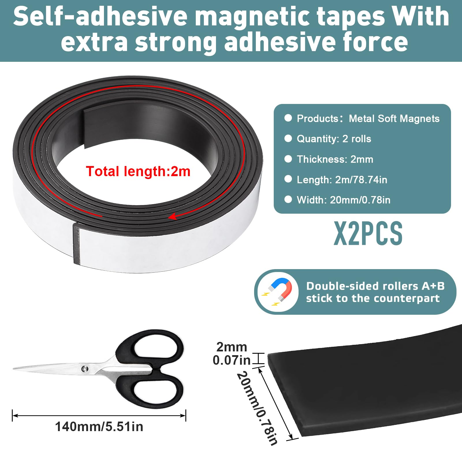 2 Rollen Zelfklevend A B Hoogwaardig Magnetisch Tape 2 Rollen Zelfklevend A B Hoogwaardig Magnetisch Tape