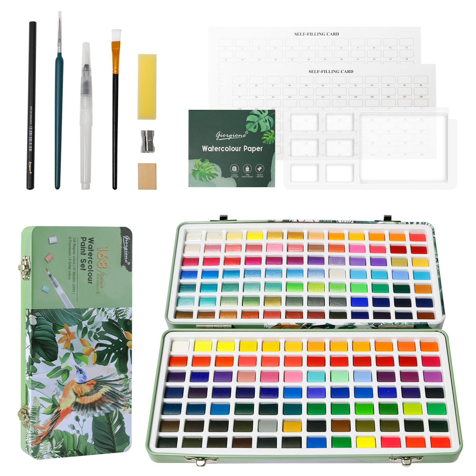Ensemble de Peinture Aquarelle 168 Couleurs, en Boîte Portable
