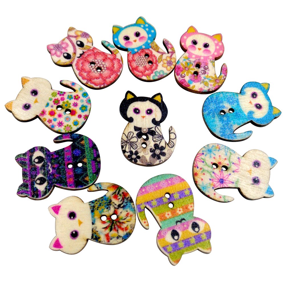 Bluelans Cats Bluelans® 50Pcs Cartoon Buttons-Mixed Wood Buttons Sewing Scrapbooking 2 Holes (Cats)
