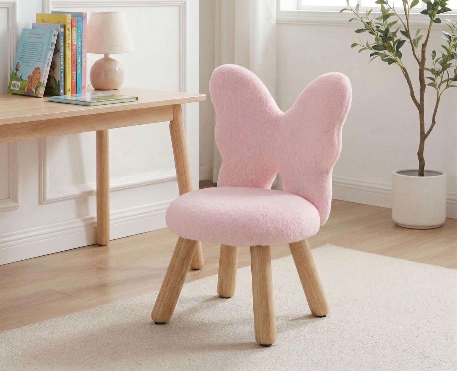 chairus Poltroncina per Bambini con Schienale a Forma di Farfalla Poltrone per Camerette in Pelliccia Sintetica Divanetto Bambini in Legno per Soggiorno/Camerette/Regalo, Rosa
