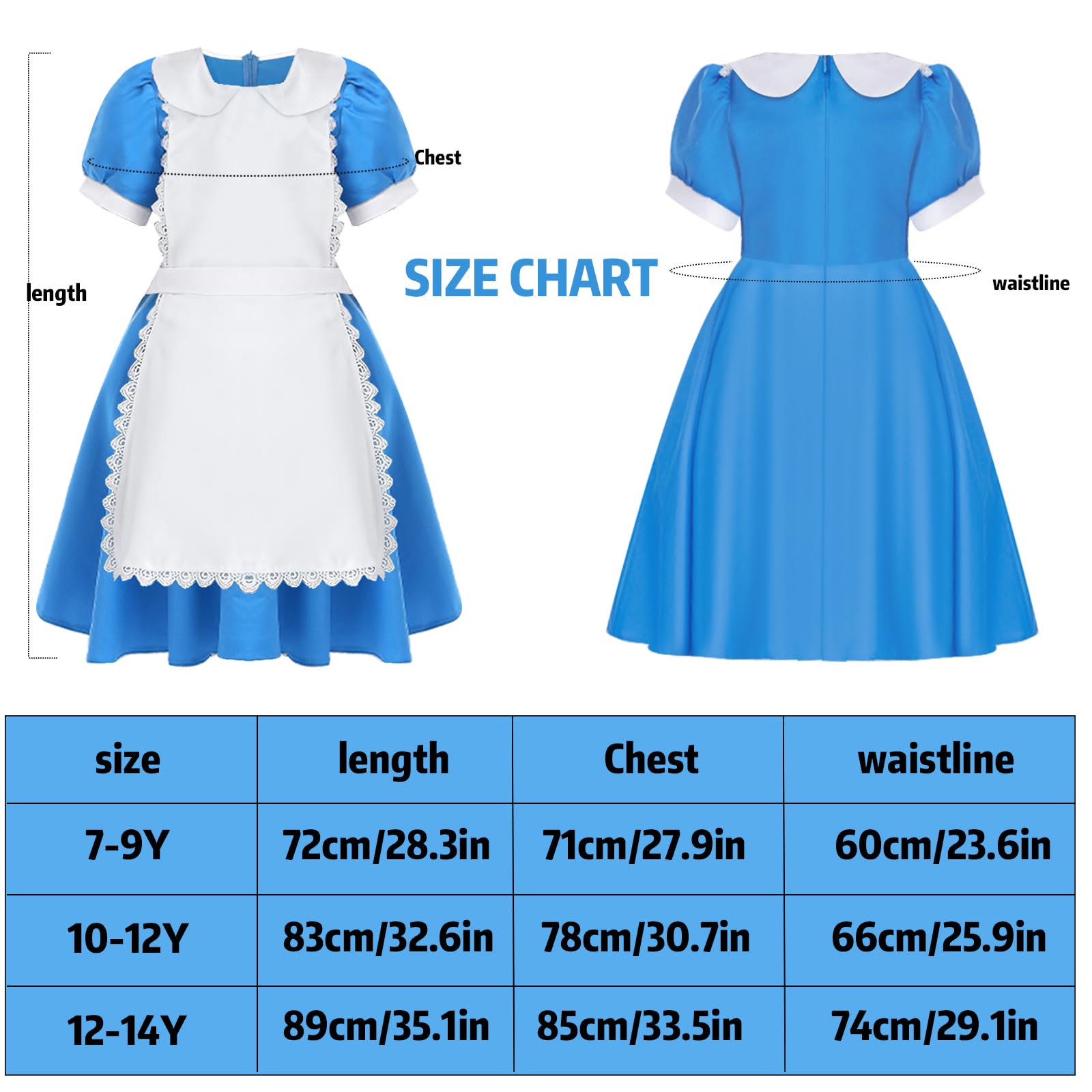 Mprocen Blue White Pinafore Dress World Book Day Costumes for Girls Costume Wonderland Princess Costume Apron Dress Childs World Book Day Book Week Fancy Dress Costume Kids Fancy Dress(M