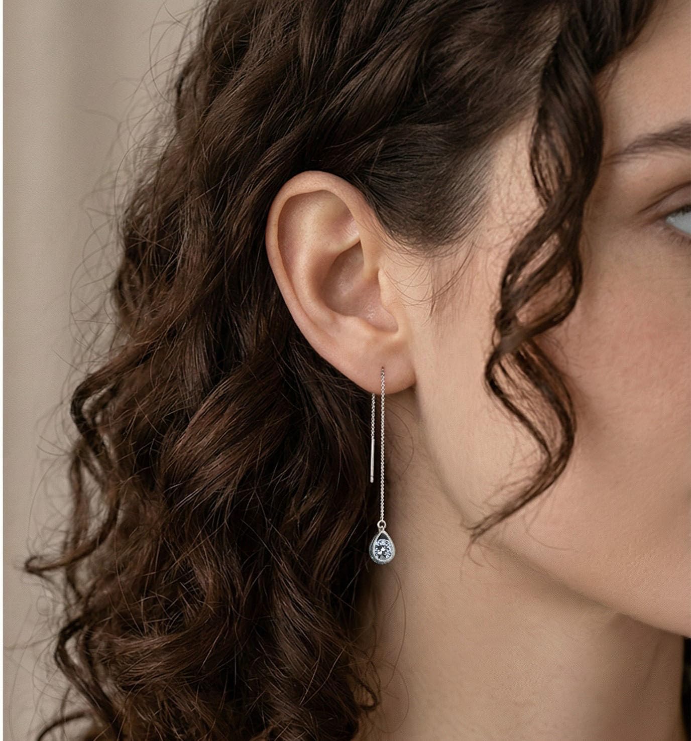 Reffeer Solid 925 Sterling Silver CZ Droplet Chain Dangle Earrings for Women Teen Girls Tassel Dangle Earrings Threader