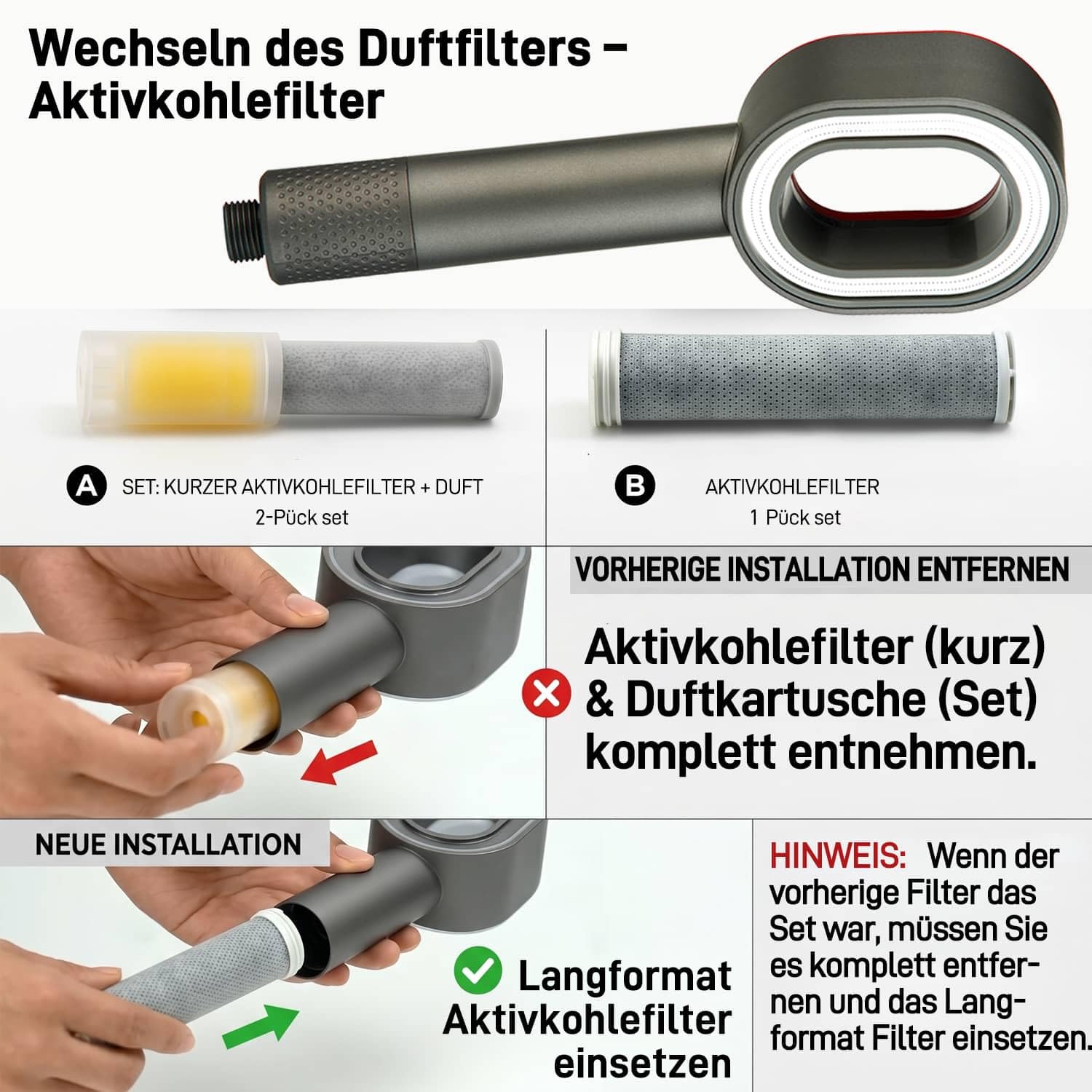 Aktivkohlefilter,Ersatzfilter für Duschkopf mit Aktivkohle, entfernt Chlor, Kalk, Bakterien – Wasserfilter für Haut & Haar – Kompatibel mit Doodle Duschkopf (Aktivkohlefilter,4)