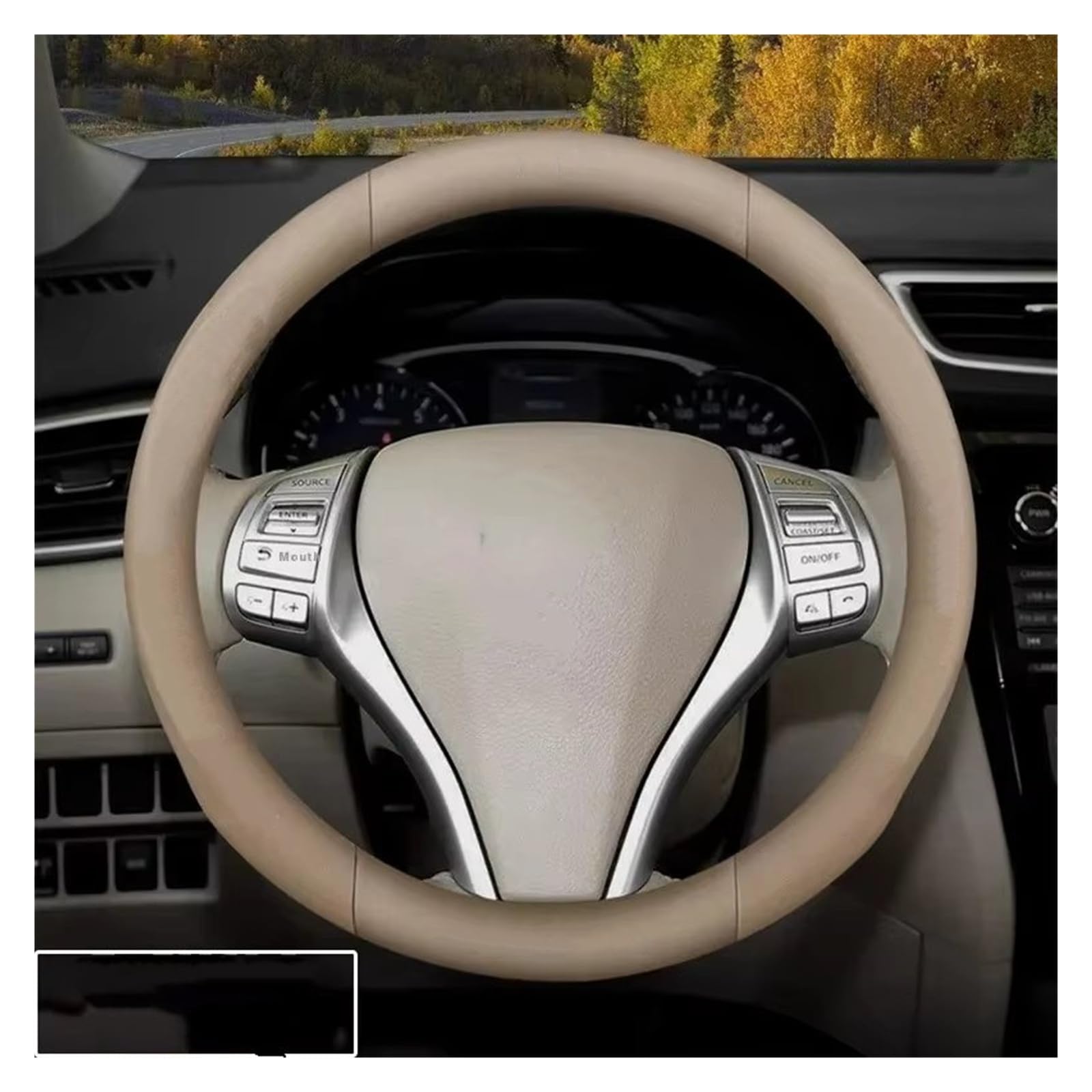 Funda Especial Manillar Coche Funda para Volante Coche para Nissan para Juke para Patrol para Leaf para Maxima para Micra para Rogue para Pulsar para Teana para Tiida Cubre Volante(O Style B Beige)