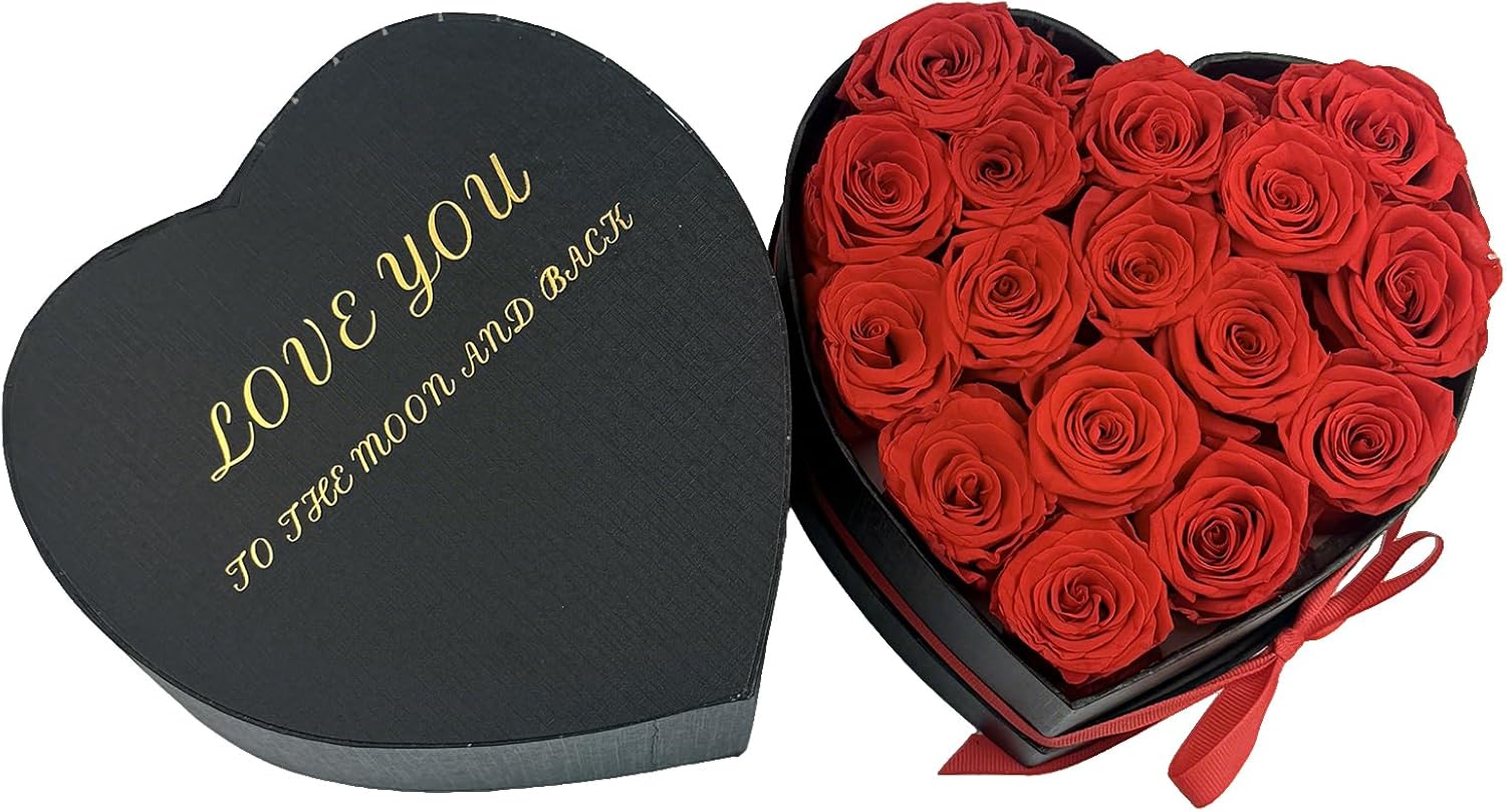 Preserved Roses Heart Shape Box Valentines Day Gifts for Her Mothers Day Forever Flowers (Red, 16 Roses) - Image 4