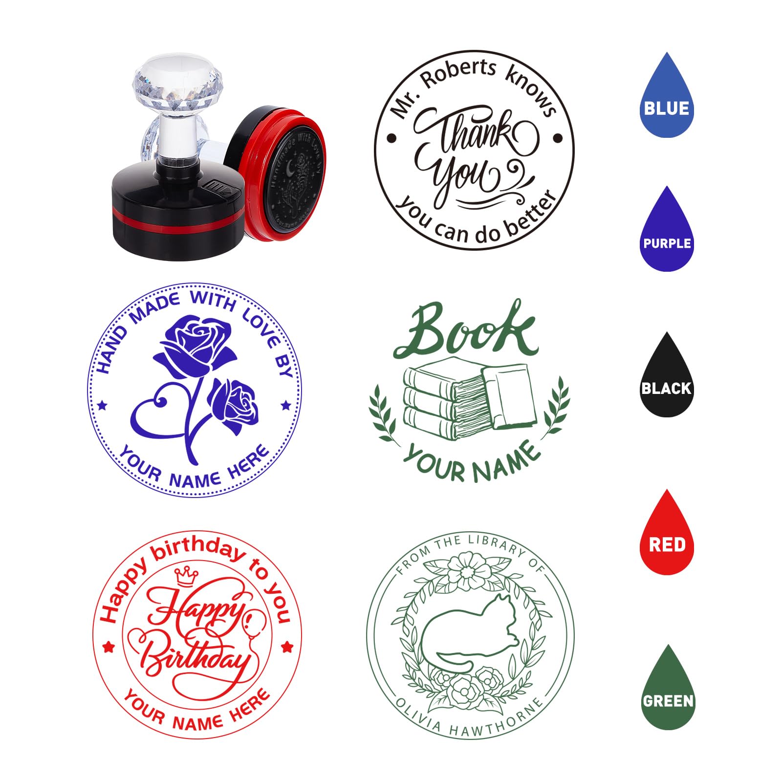 Timbro Personalizzato Per Libri PLIGREAT - Con Nome E Indirizzo, 4cm, 5 Colori Inchiostro, Per Biblioteca O Ufficio - Foto 3