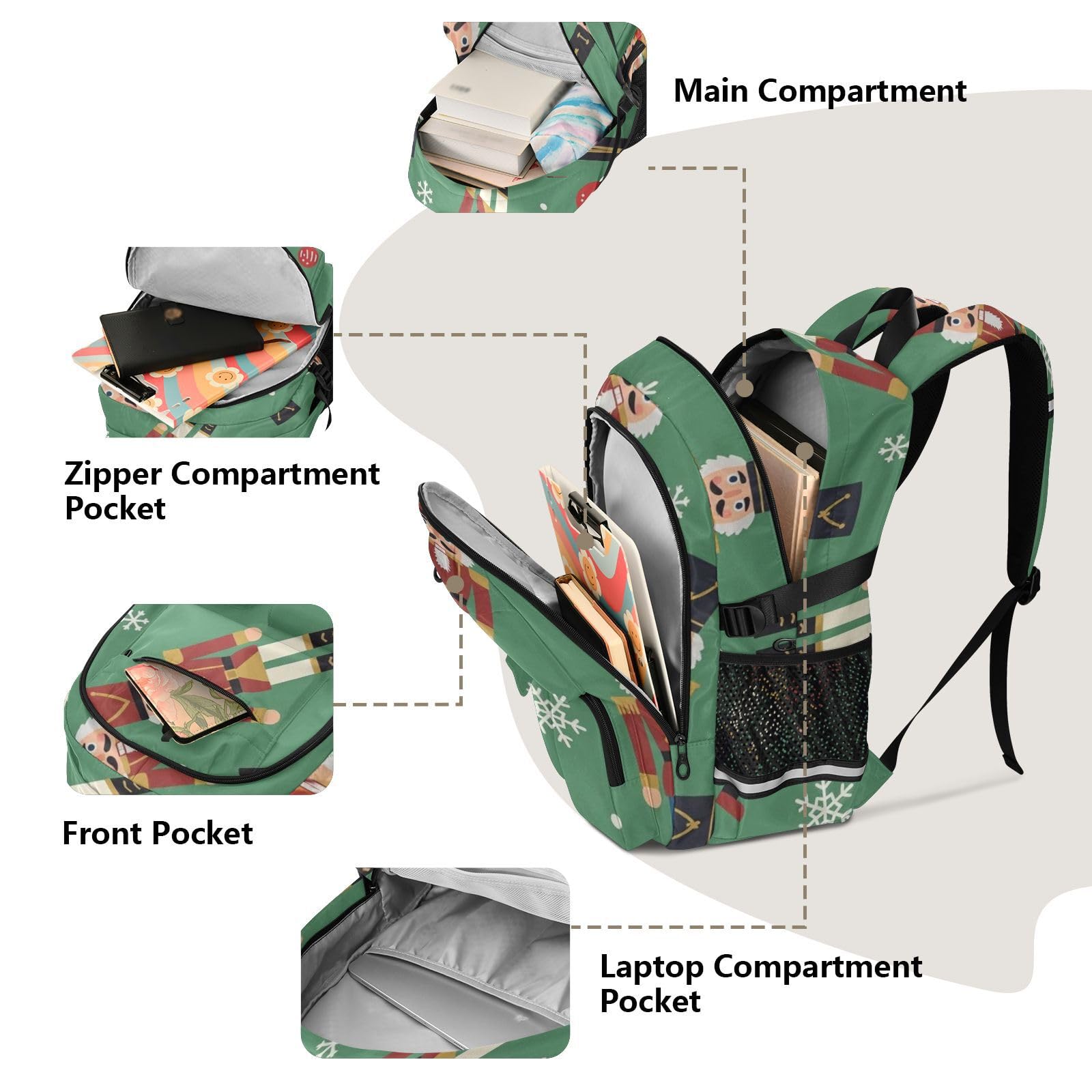 KLL Mochila para laptop para mujer, cascanueces de vacaciones