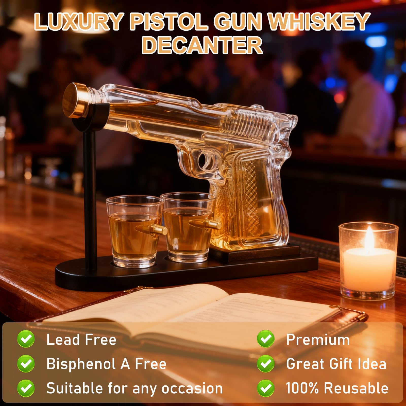 Juego de regalo de whisky personalizado con 2 vasos de bala y jarra, decantador de whisky de cristal, regalos de whisky para hombres, regalo de cumpleaños para hombres, cumpleaños y día del padre