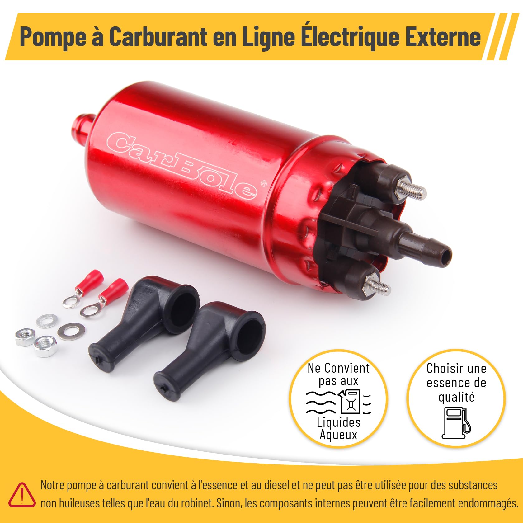 CarBole Pompe à Carburant en Ligne Électrique Externe 125 PSI, 12V, 250BHP | Essence Haute Pression pour Essence, Diesel, Remplacement de Plusieurs Numéros de Pièces, Rouge
