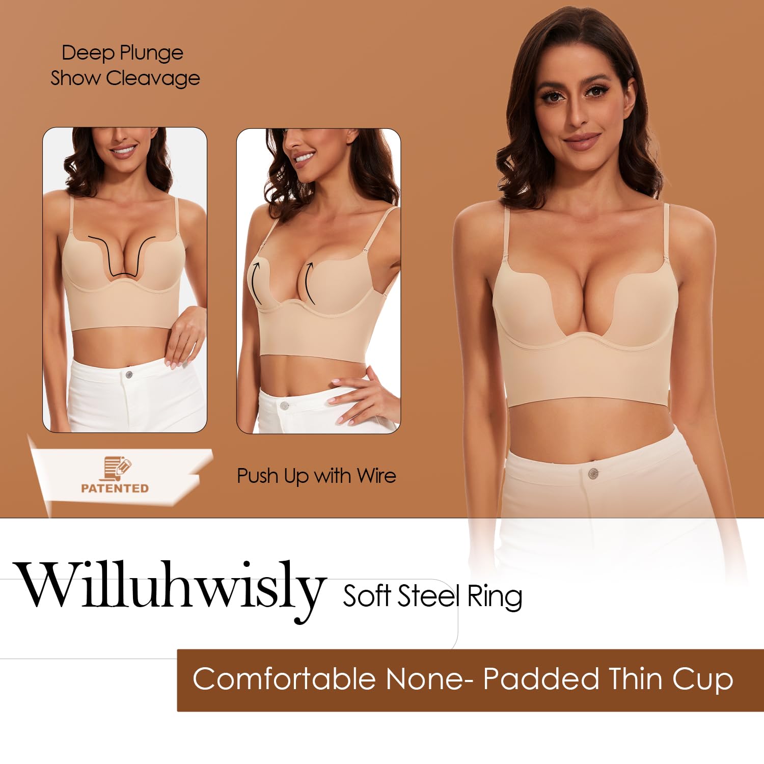 Femme Soutien-Gorge Dos Nu, Multi-Positions Décolleté Profond sans Couture Soutien-Gorge Convertible Dos Nu
