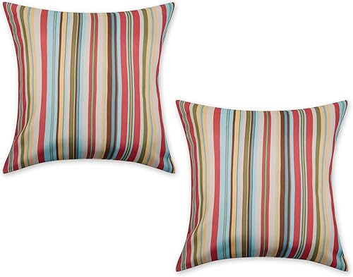 Miniatura 7 de DII Colección de fundas de almohada de poliéster repelente al agua para exteriores, reversible, 18x18, Ikat negro, 2 piezas