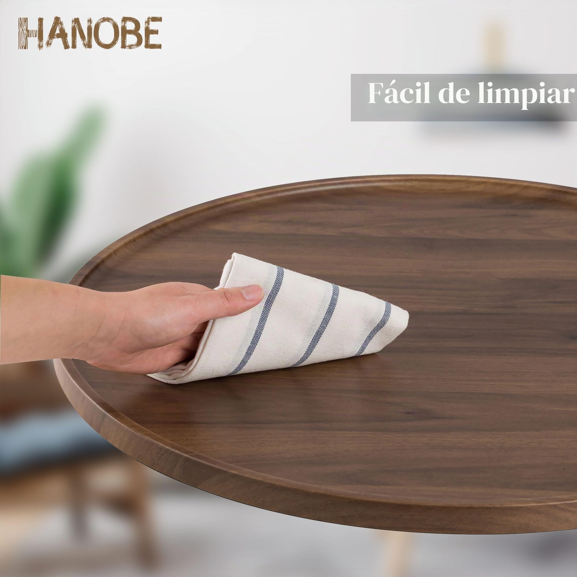 Bandeja otomana Extra Grande para Servir: Hanobe Redonda de Madera de Nogal, Bandeja Decorativa de Mesa de café, círculo rústico, decoración del hogar para Sala de Estar, 56 cm