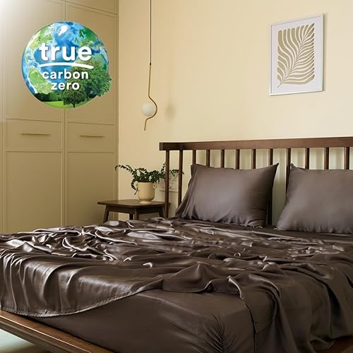 Sábanas certificadas 100% Tencel Lyocell Juego de 4 piezas Tejido de satén Carbono verdadero Suave a la piel Etiquetas de genuidad Brillo