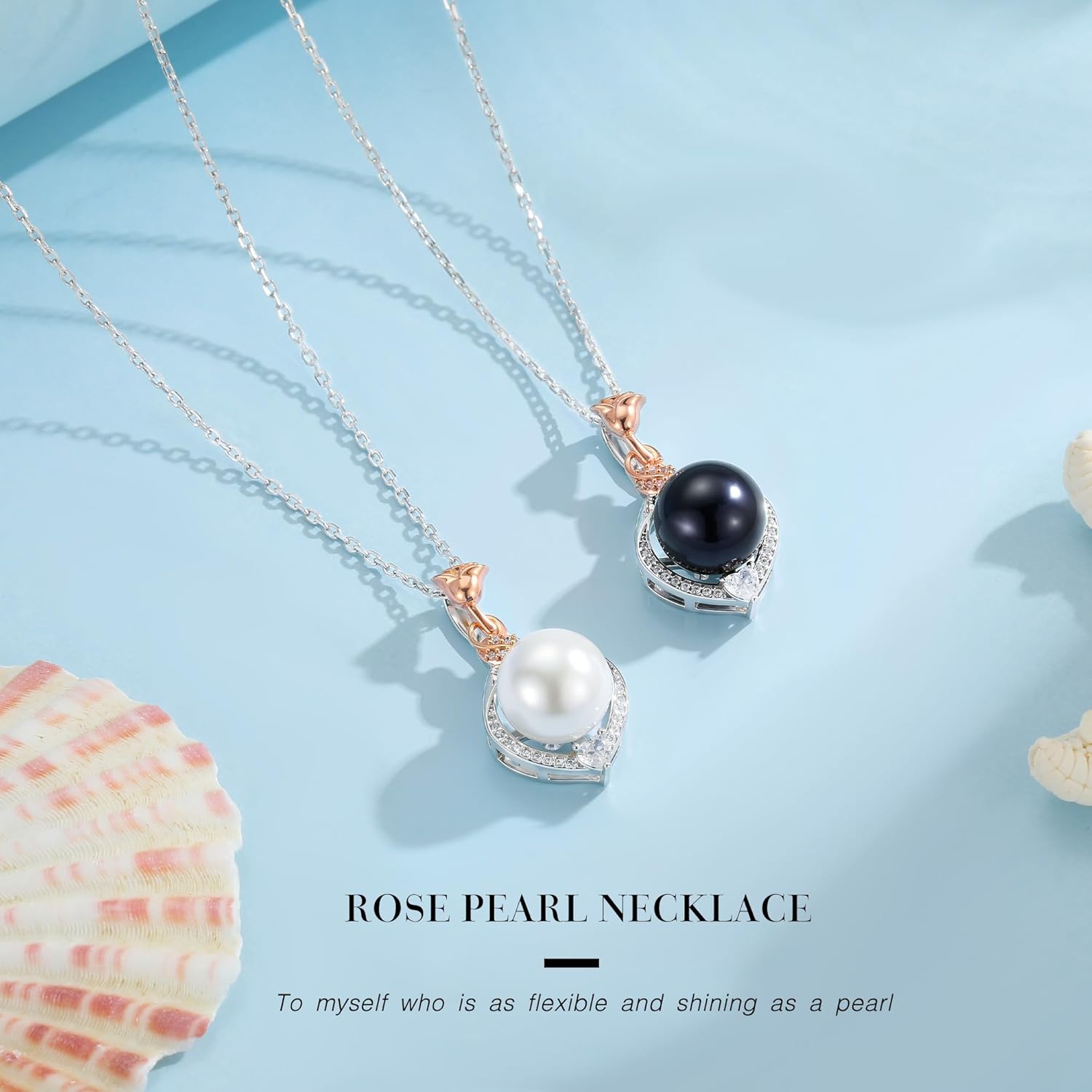 Iefil Anniversary Women Gifts - 10-11mm Freshwater Pearl Necklace, Rose Flower Pearl Necklace, Anniversary Jewelry Gifts for Women Wife Mom Girlfriend Her, 925 Sterling Silver - Image 6