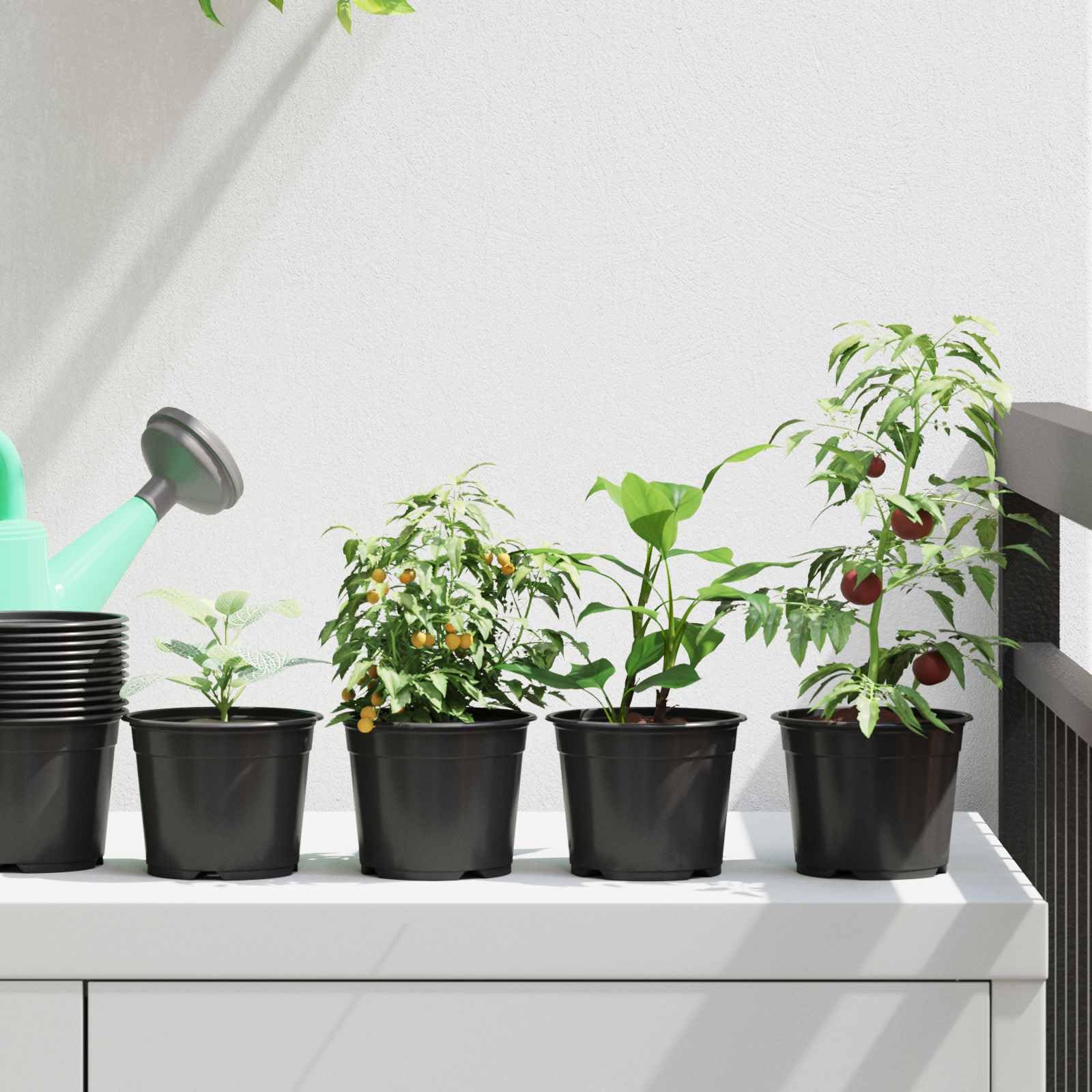 Lot de 200 Pots de Fleurs en Plastique Noir Ø 10 cm, Godets de Culture avec Trous de Drainage pour Semis, Bouturage et Plantes d'Intérieur ou Extérieur, Design Cylindrique Léger