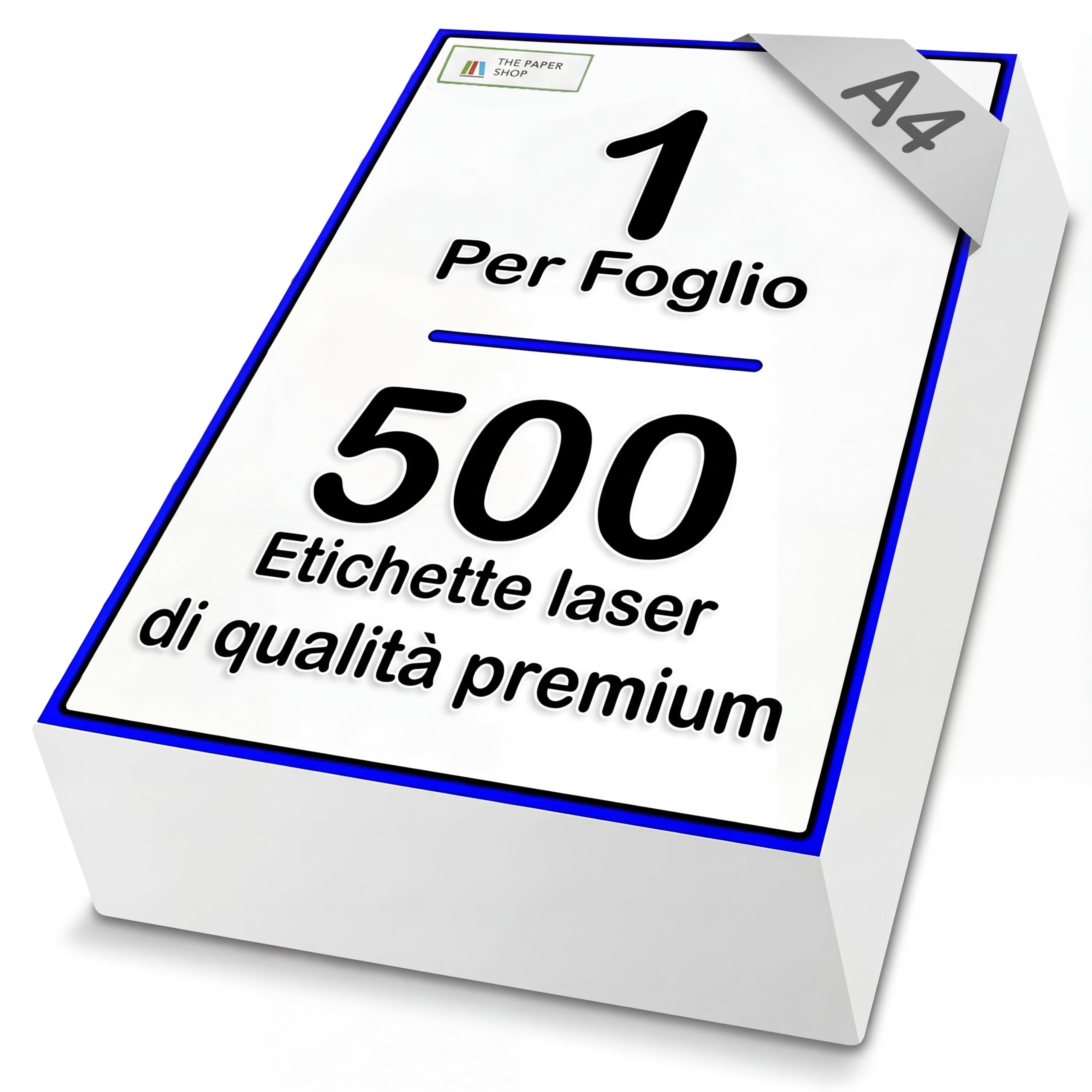 Carta adesiva A4, 1 per foglio, 500 etichette autoadesive per stampanti laser e a getto d'inchiostro, carta bianca per etichette A4 per indirizzi, spedizioni, Logistica di Amazon The Paper Shop
