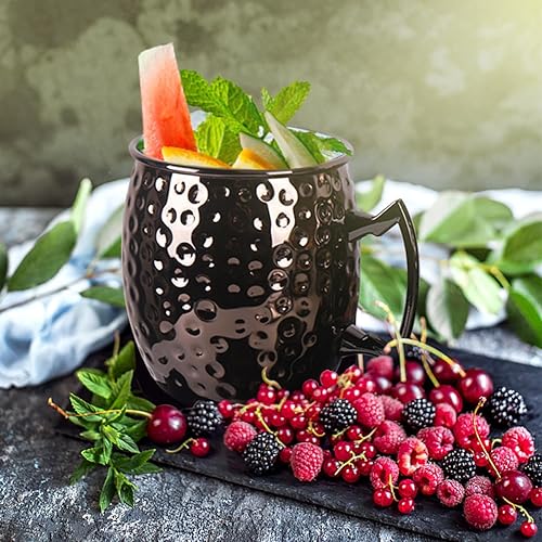 Miniatura 3 de FAUHAL Moscow Mule Cup, grande de 19 onzas, juego de 4 tazas de acero inoxidable de cobre, incluye posavasos, popote de cóctel, piedra de hielo de