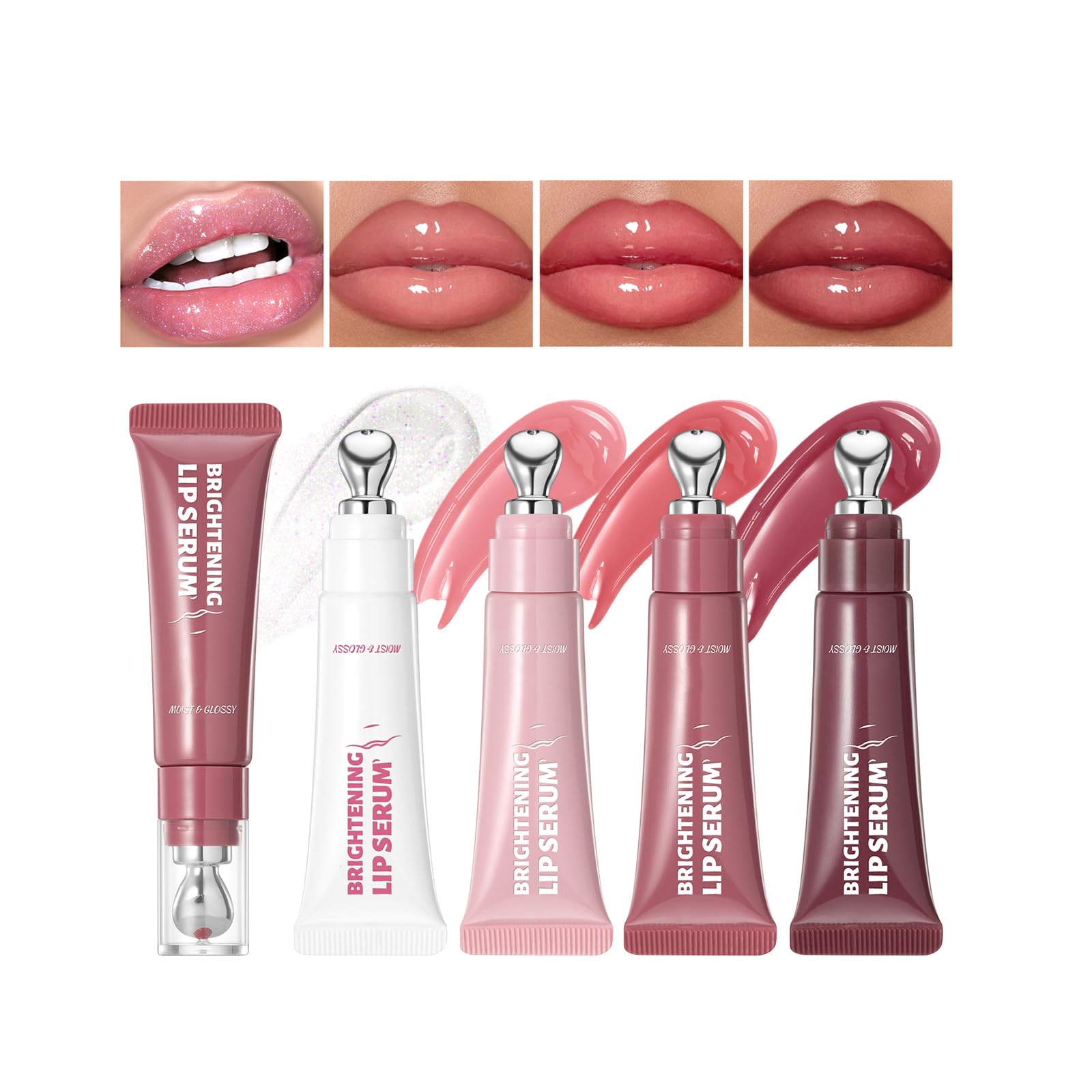 Hydrating Lip Gloss Lip Jam Set, Tinted Lip Gloss Plumping Glossy Jelly Liquid Lipstick Glitter Lipgloss High Shine Lipgloss for Women (4 Colors Set) nude