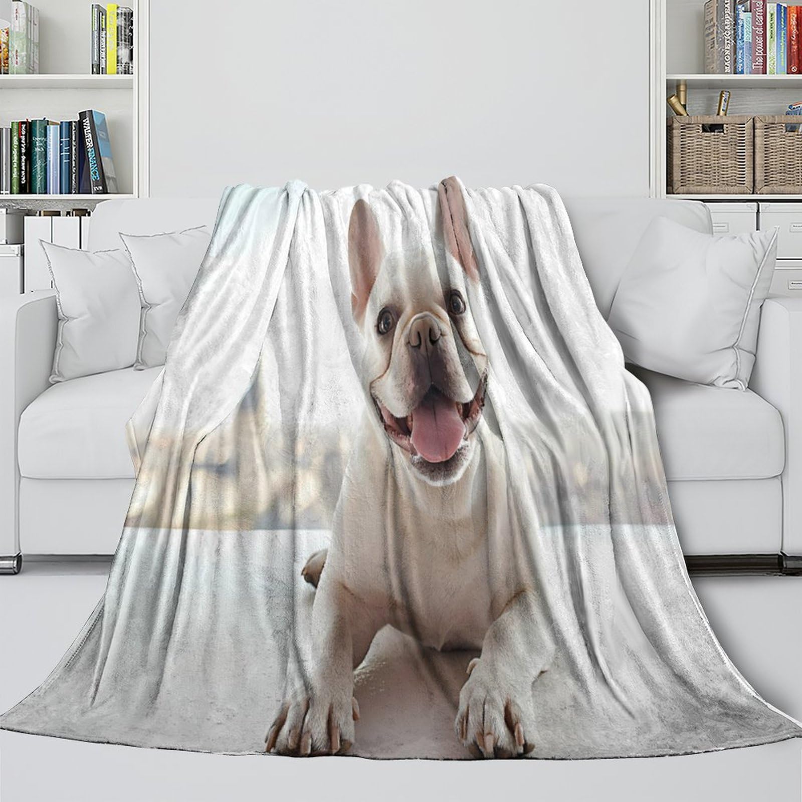 stampa 3D Bulldog smiling coperta da viaggio microfibra biancheria da letto anti-pilling coperta da viaggio compatta per giovani in vacanza Carino animale domestico 70×80inch(180x200cm)