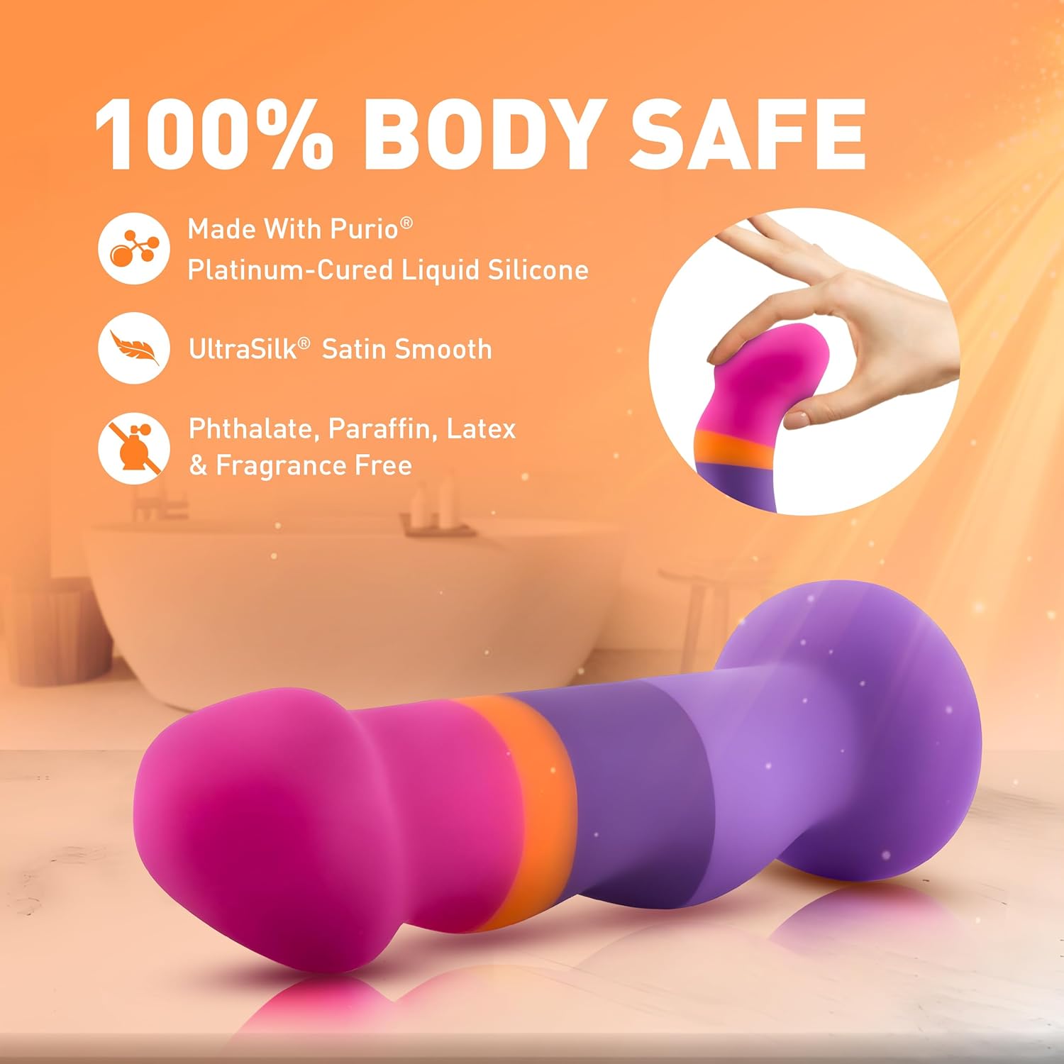 Blush Avant D3 Summer Fling 8" Curved G-Spot Dildo - Ultrasilk Silicone Soft Ridged Cock - Suction Cup Strap-On Compatible - Anal Vaginal & Pegging Play Women Men Couples Adult Sex Toy - Multicolored