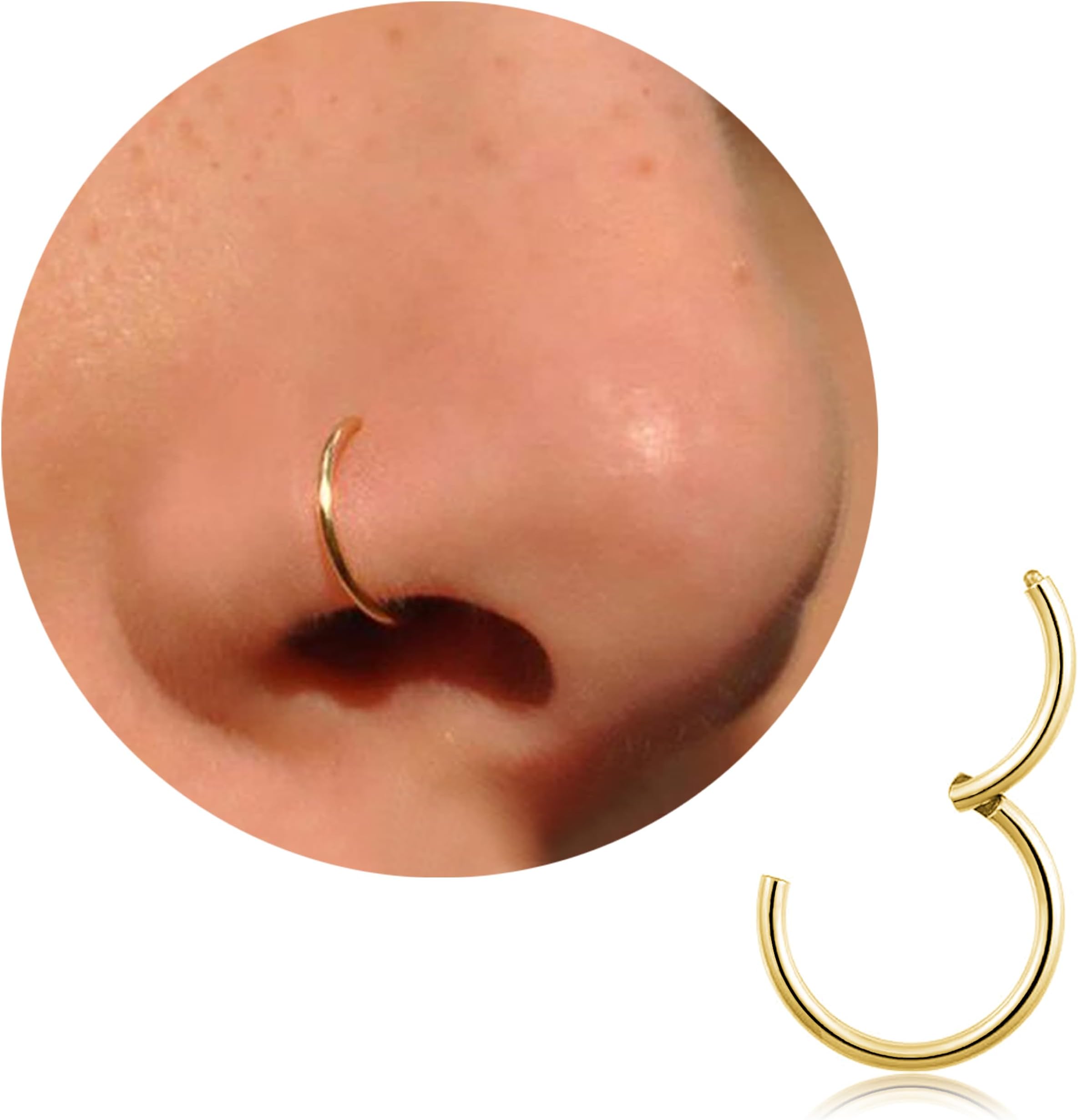 20G 18G 16G Titanium Nose Ring Hoop, Cartilage Hoop Earrings for Women Men Silver Gold Nose Ring Septum Ring Tragus Conch Helix Daith Lip Piercing Jewelry 6mm/7mm/8mm/9mm/10mm