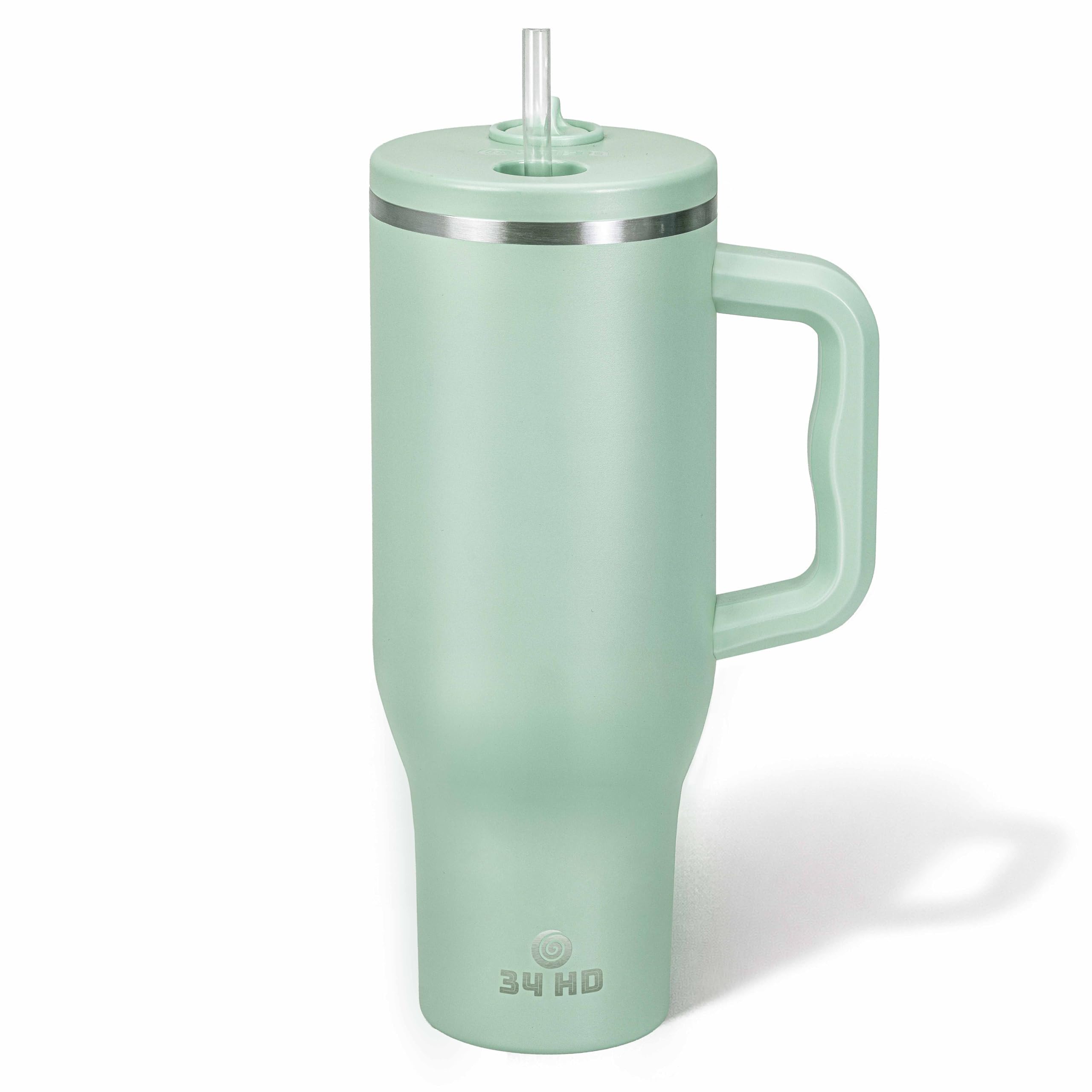 34HD Pastel Green 40oz Insulated Tumbler with Handle and Hidden Straw