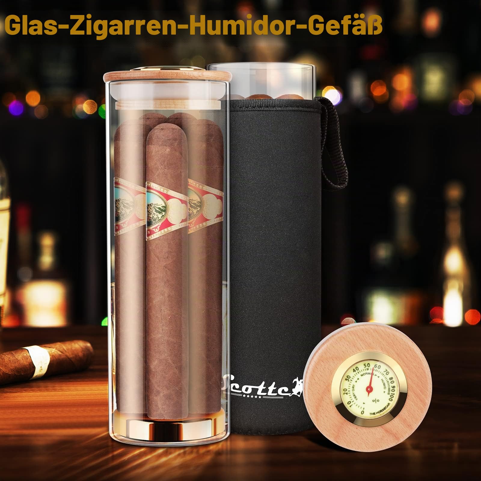 Scotte Zigarrenetui Humidor Geschenk-Box, Reise-Zigarrenschlauch für 5 Zigarren
