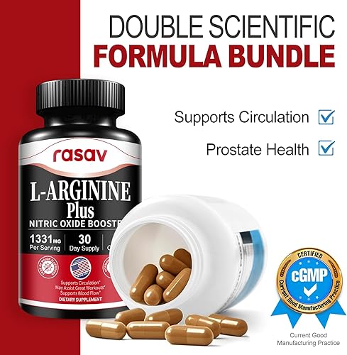 Miniatura 4 de Rasav Refuerzo de óxido nítrico y suplemento de próstata para hombres, con L-arginina, palma enana americana, polvo de Pygeum. Apoya el flujo
