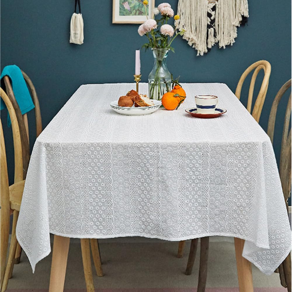 Nappe blanche brodée en coton élégante pour table de salle à manger