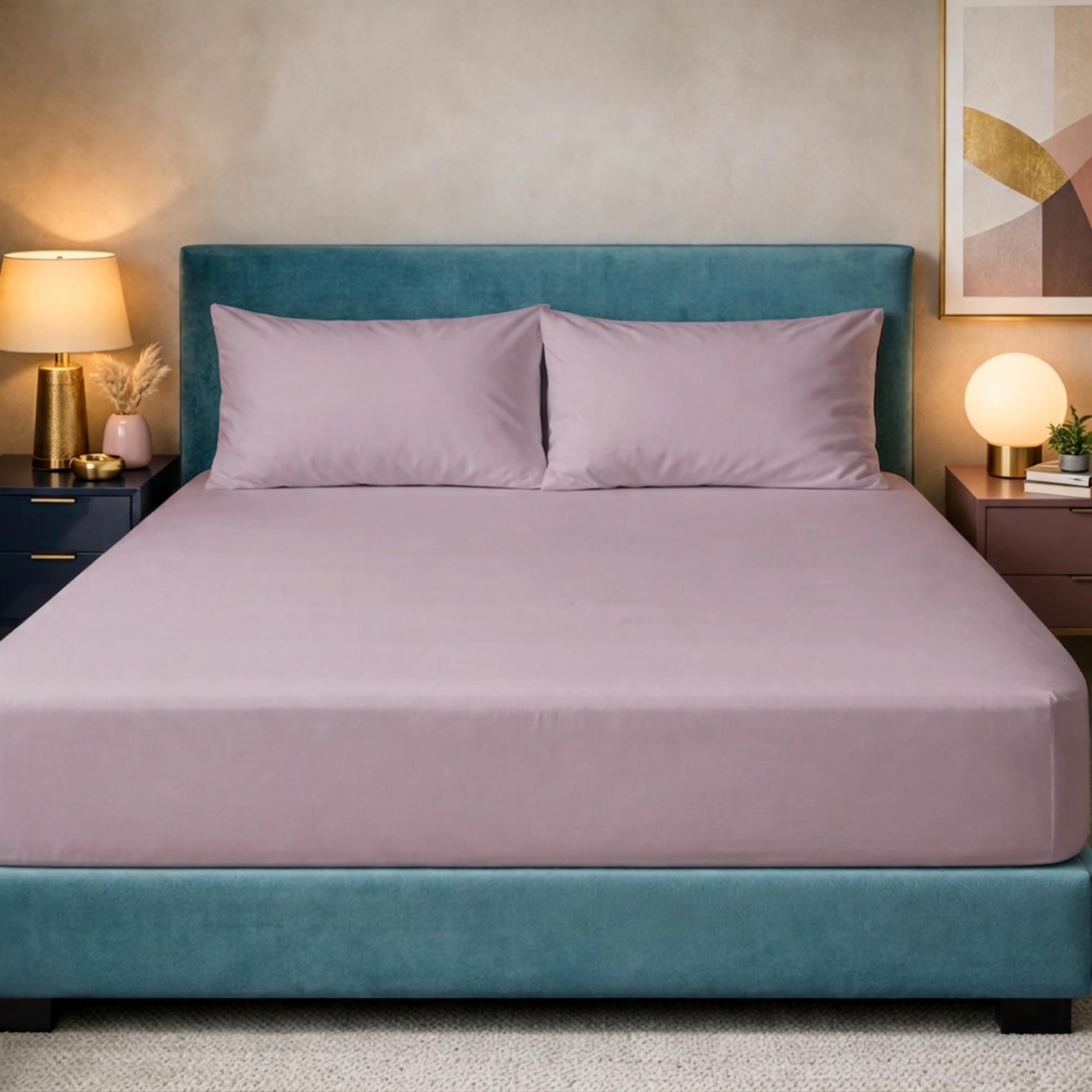 Z&A Bedding Lilac Fitted Sheet Single - 30CM Extra Deep Elastic Corners Bedsheet, Soft Brushed Microfibre Sheet, Washable, Shrinkage & Fade Resistant