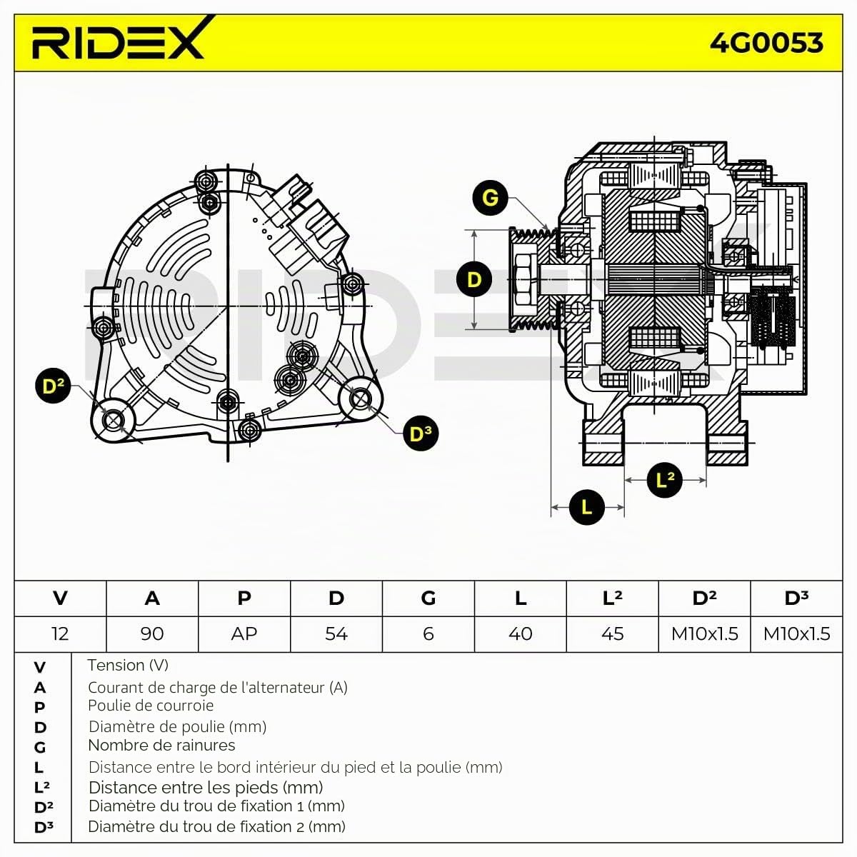 RIDEX Alternateur 12V, 90A, 57052B 71716608 57052C Compatible avec PEUGEOT 206 3/5 portes 2A/C 307 3/5 portes 3A/C 306 3/5 portes 7A, 7C, N3, N5, CITROËN Berlingo/Berlingo First I MF, GJK, GFK