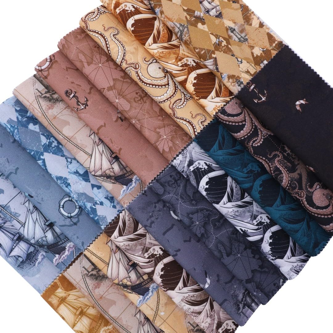 Craftsfabrics Nautical Adventure 40Pcs Charm Pack 100% Cotton 5″X5″ Squares Fabric For Quilting, Scrapbooking, Sewing, Arts & Crafts, Patchwork