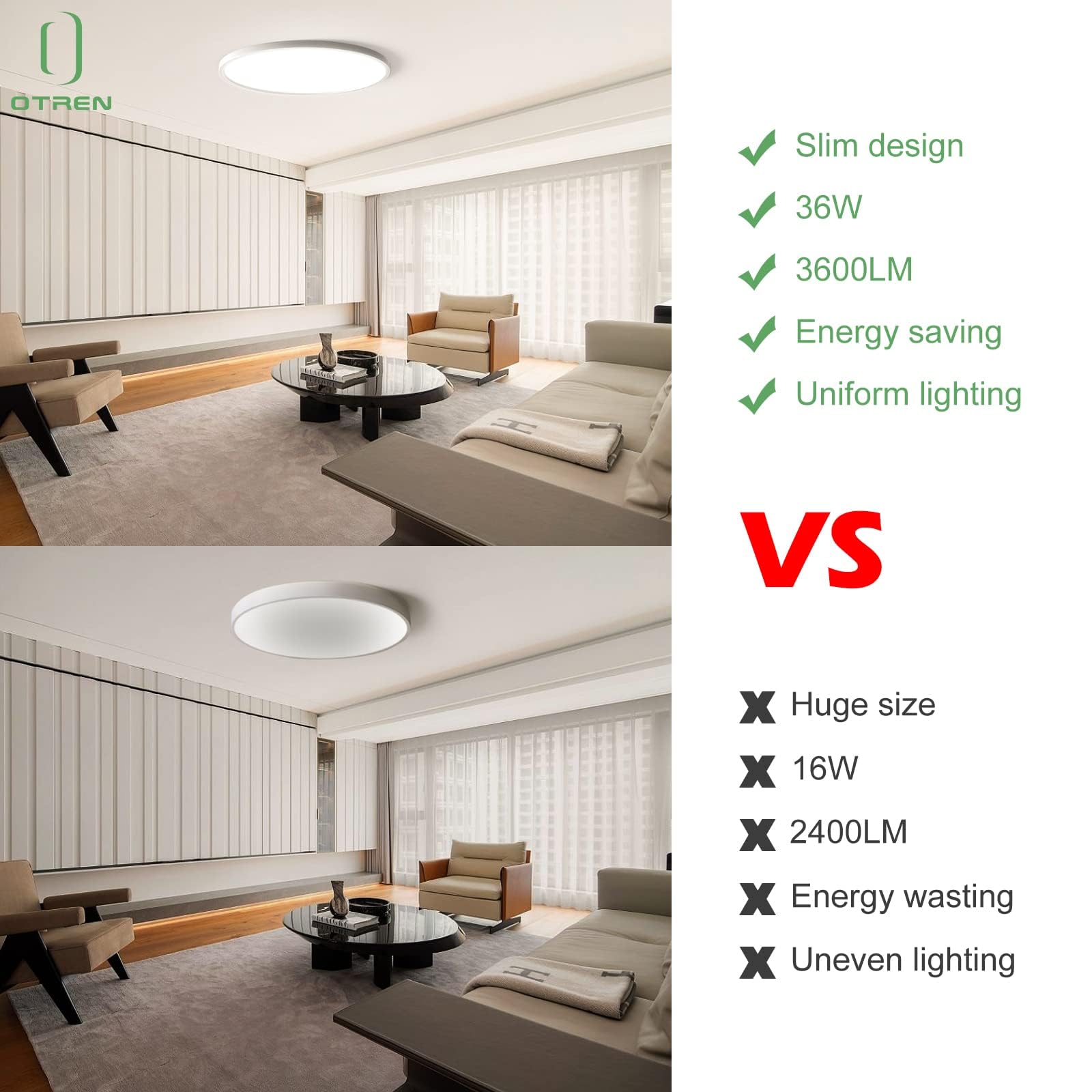 OTREN Plafoniera LED Soffitto, Lampadario Bagno 2400lm, Lampada Luce Moderna per Camera da Letto, Cucina, Soggiorno, Ufficio, Balcone, 4000K Luce Calda, Ø30CM