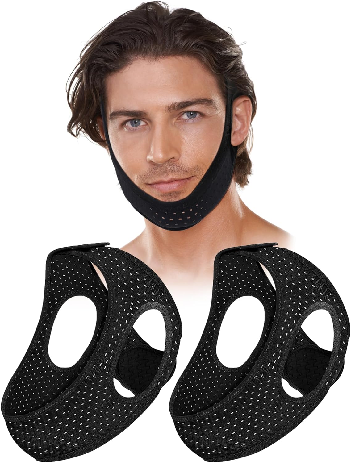 2 Pack Anti Snore Chin Strap for Sleeping, Mouth Jaw Tape Snoring Stopper Sleep Devices CPAP Users Breathing Head Mouthpiece Solution Keep Closed Advancement Reducing Aids Women Men Machine
