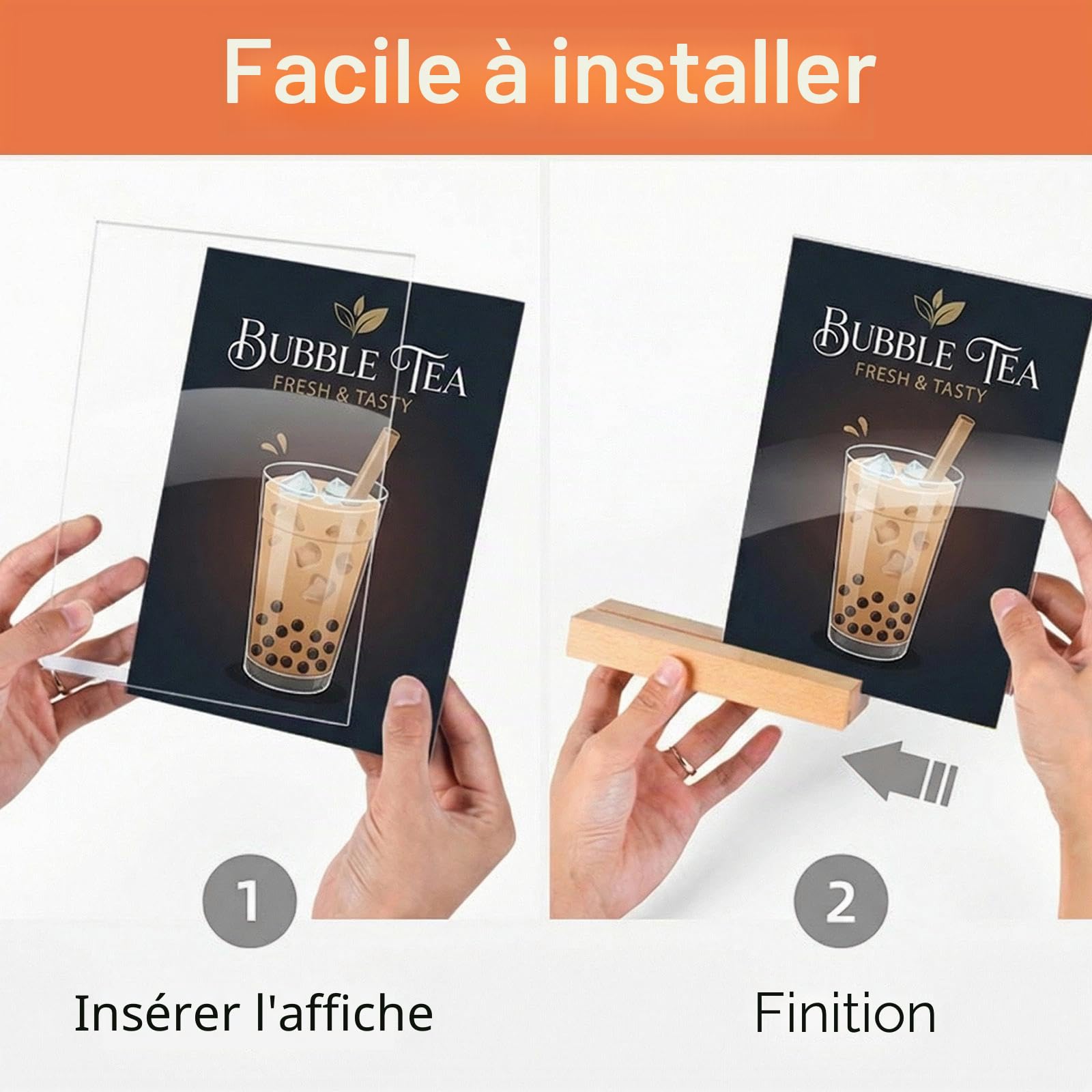 Lot de 6 Porte Affiche A6 Porte Menu A6 Présentoir de Table Acrylique T-Base en Bois Support pour Menu Présentoir A 6 Transparent Support Affiche avec Base en Bois L&T