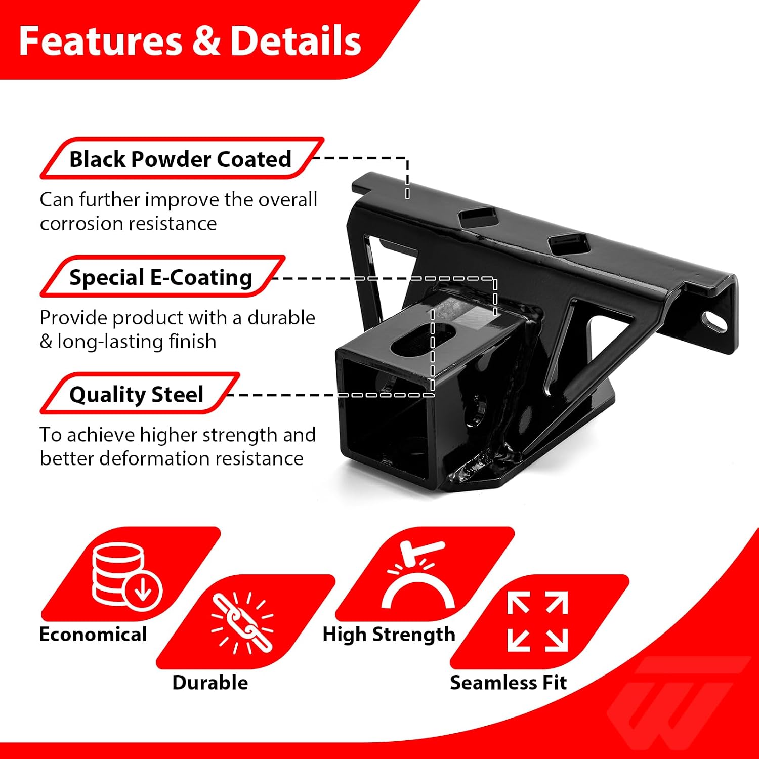 WeiSen 2" Rear Receiver Trailer Hitch Compatible with Kawasaki Brute Force 650/750 2005-2026