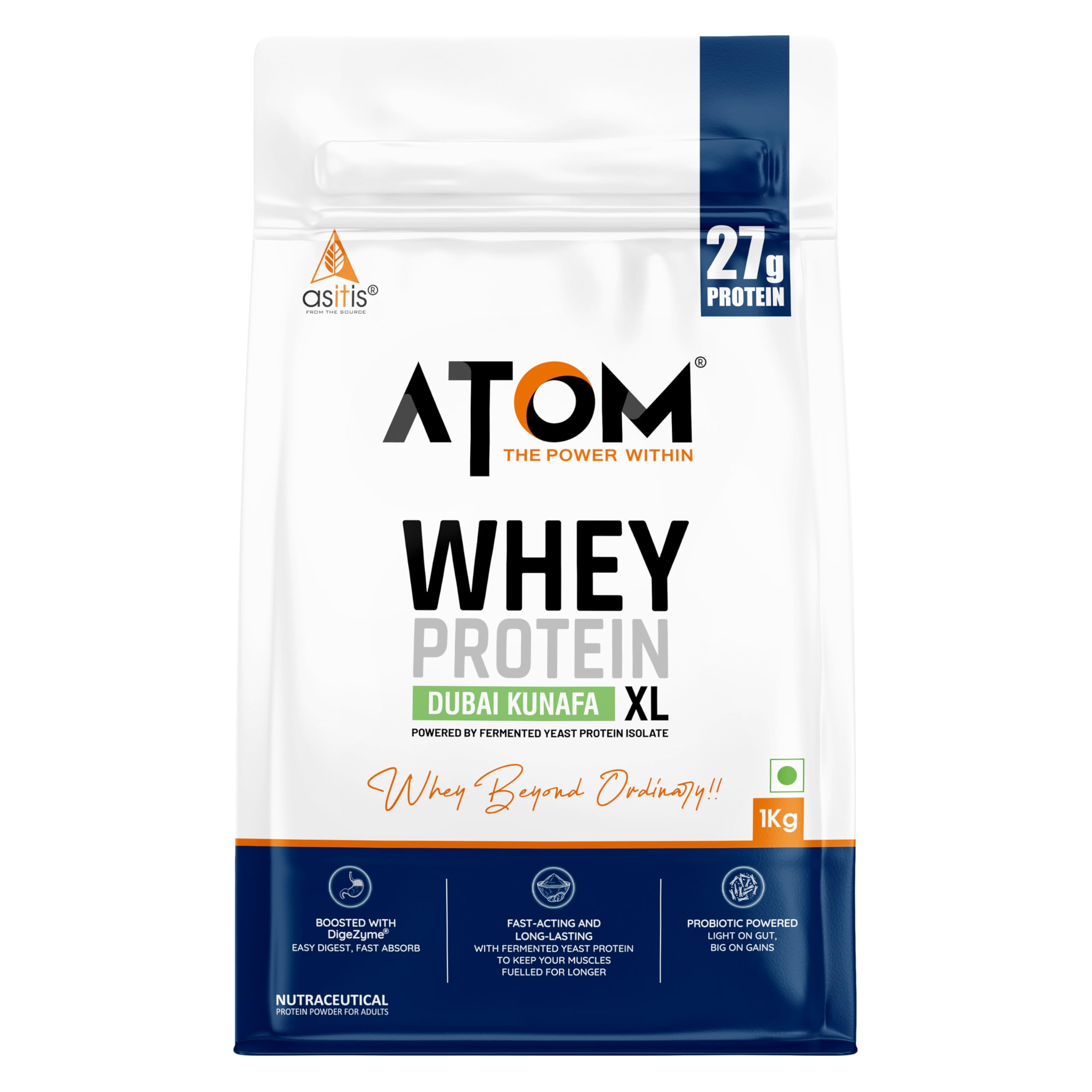 AS-IT-IS ATOM Whey Protein XL, Dubai Kunafa, 1kg - with DigeZyme® & Fermented Yeast Protein I High Absorption, Supports Muscle Growth, Recovery & Strength - Hybrid Protein for All Day Fuel-image-49