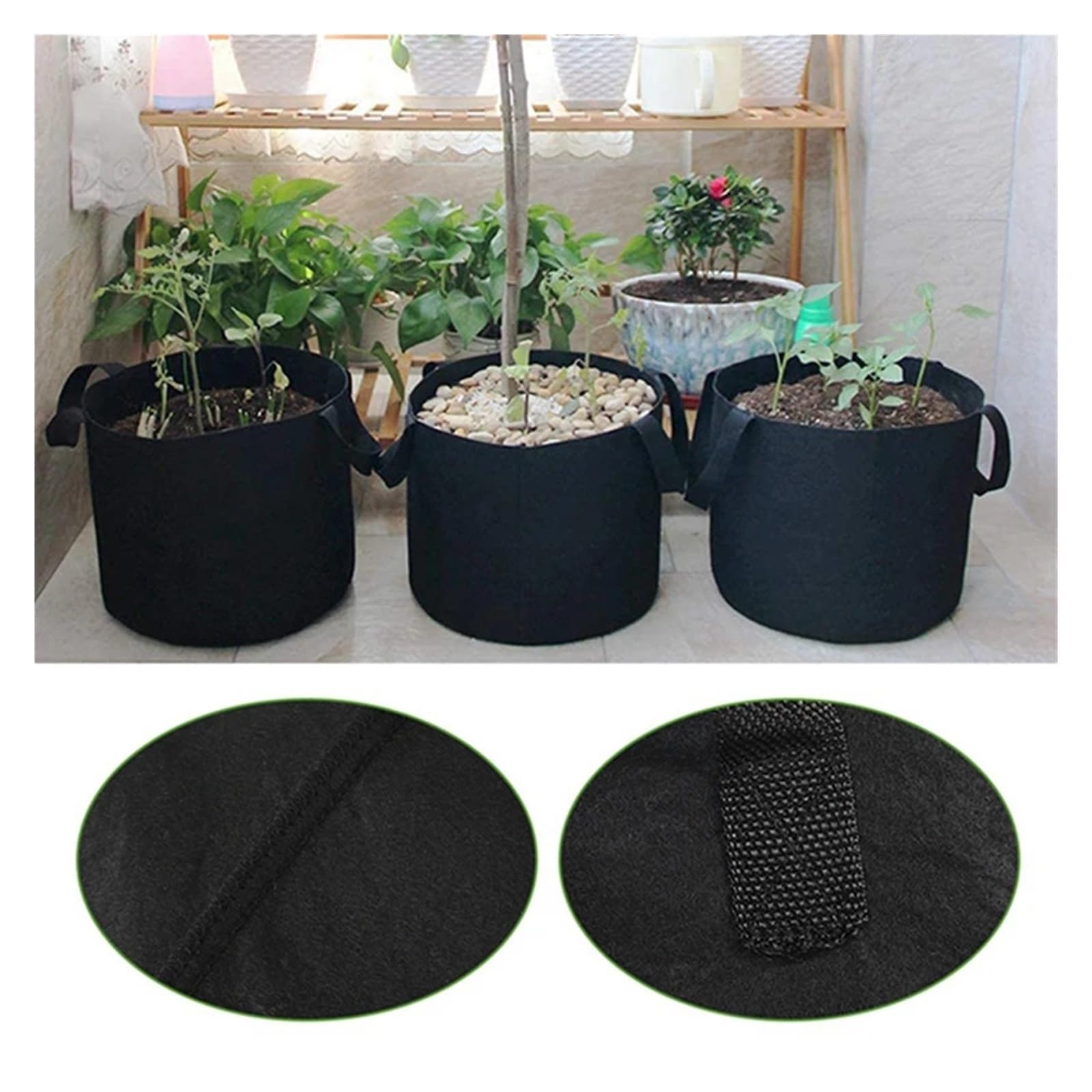 Generico 3 PZ 9 Formati Borse for Coltivazione in Tessuto Verdure/Fiori/Piante Vasi for Piante in Non Addensato con Manici Forniture da Giardino(25 Gallon 60x35cm)